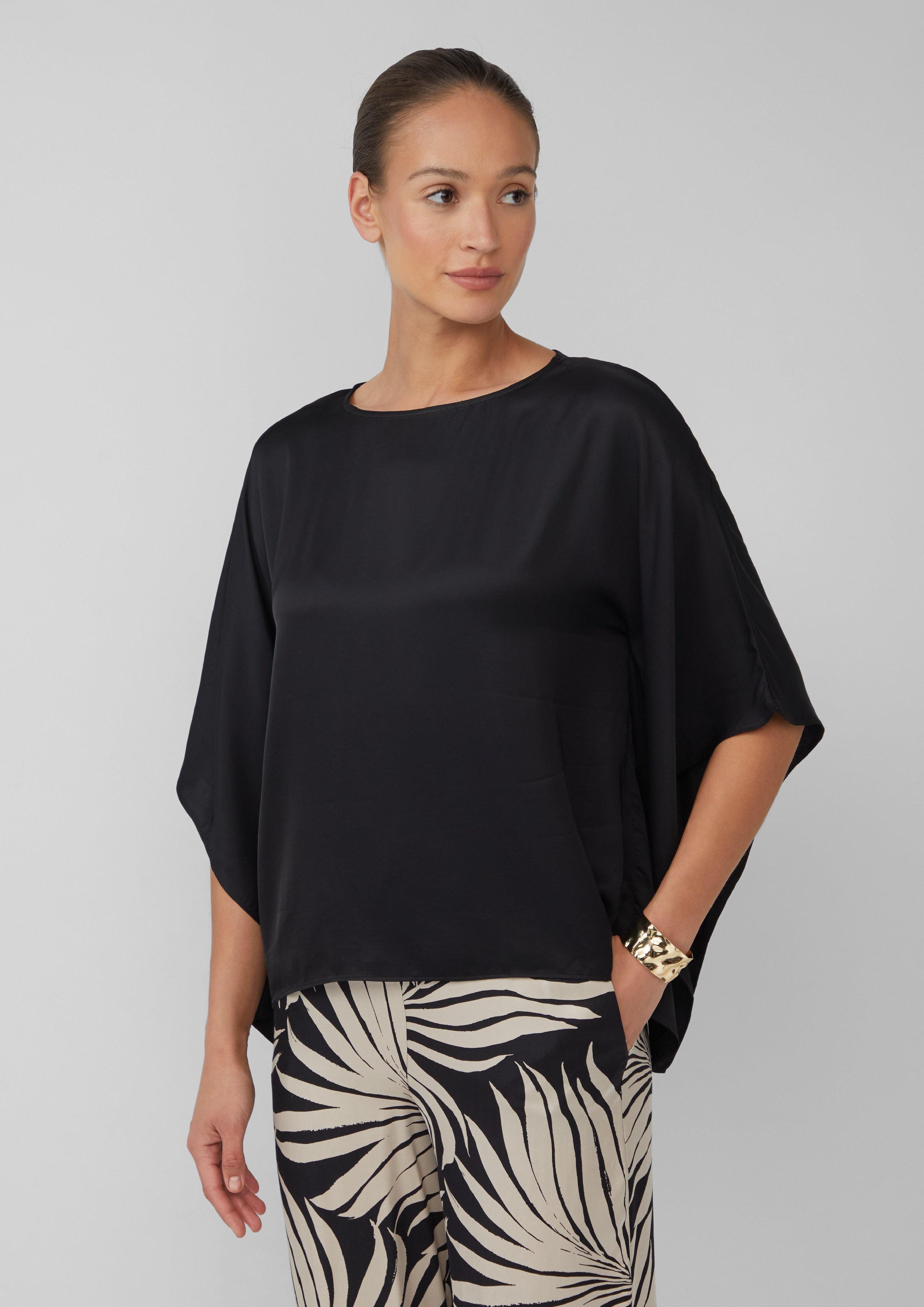 Langarmbluse Fließende Poncho-Bluse aus Satin