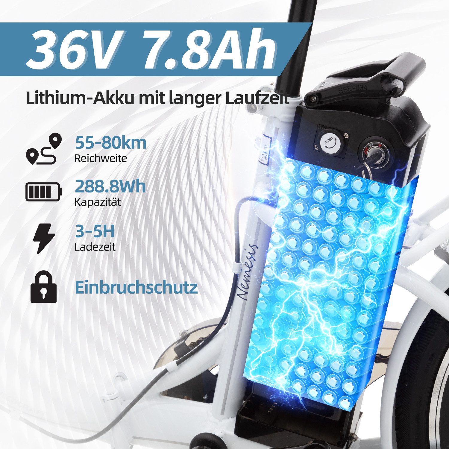 VECOCRAFT E-Bike Faltrad 20 Zoll Klapprad Elektrofahrrad Pedelec 36V 7.8/13Ah Akku, NEMESIS, 6 Gang Kettenschaltung Schaltwerk, Kettenschaltung, Heckmotor, (55-80km), Pedelec, E-Faltrad mit Tiefeinstieg für Damen & Herren