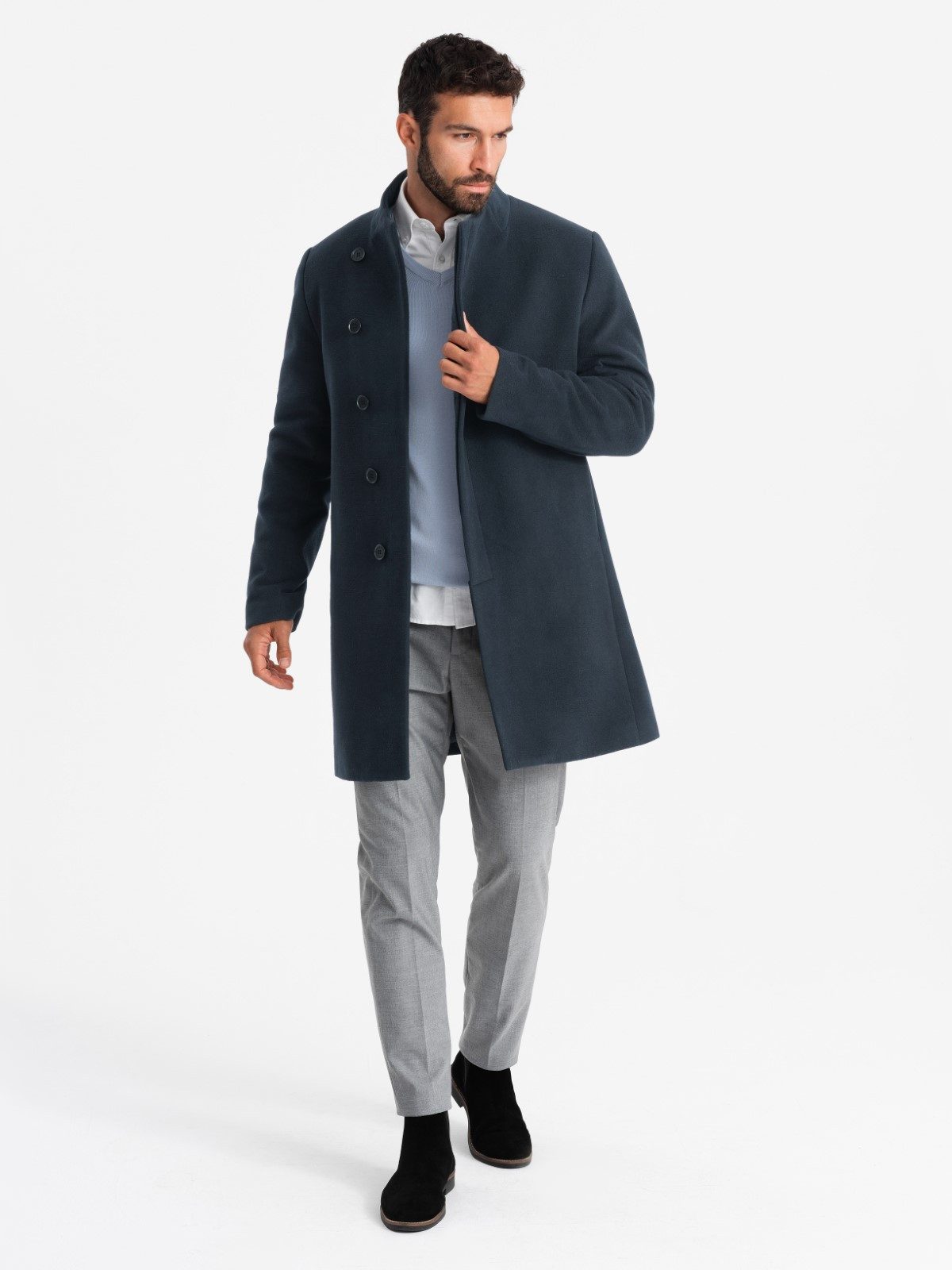 OMBRE Wintermantel Herrenmantel mit asymmetrischem Verschluss und hohem Kragen