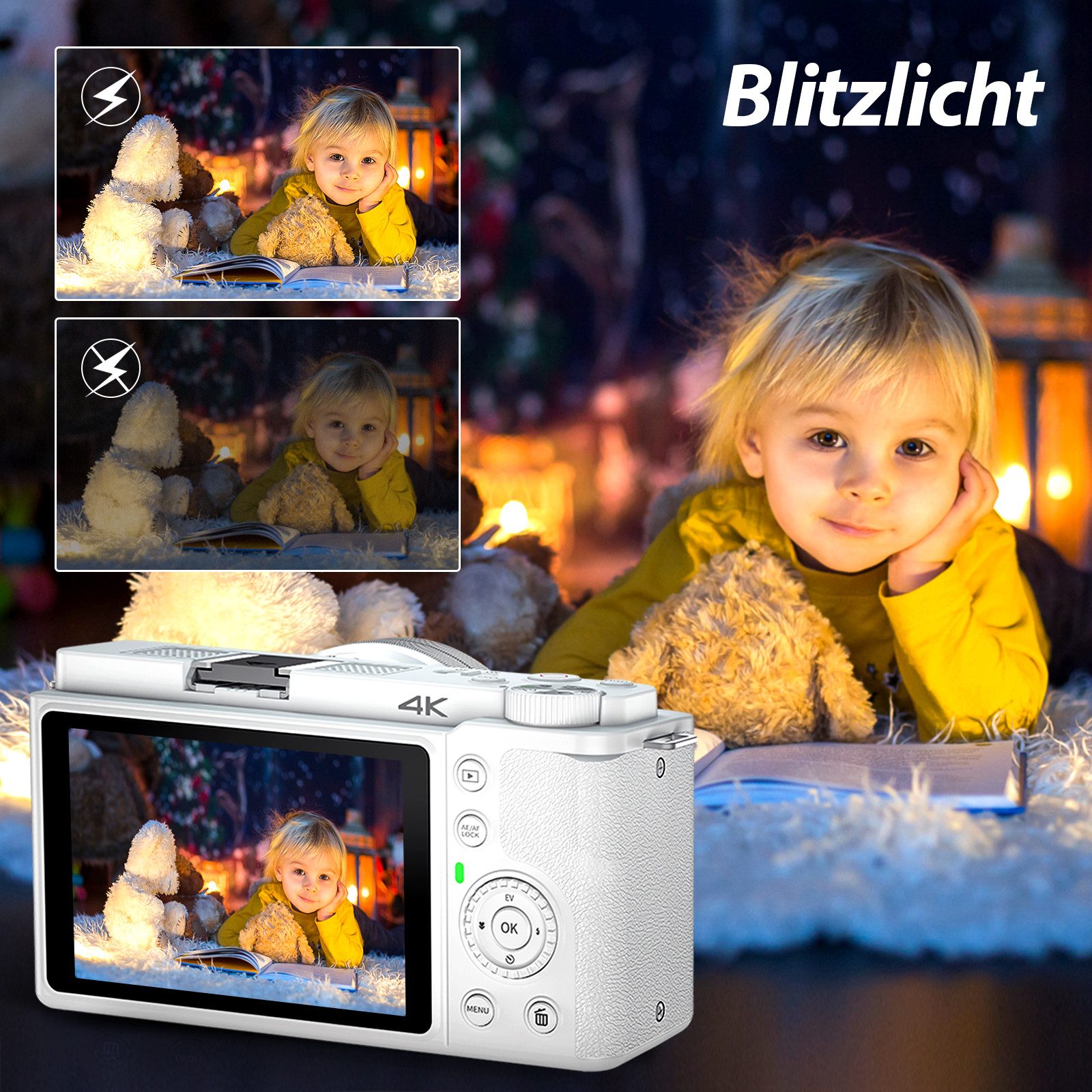 Fine Life Pro 64MP Digitalkamera für Einsteiger mit 4K Video – Kompaktkamera Kompaktkamera (2 Akkus + Lederhülle Perfekt für Reisen, Vlogs & Familienfotos)