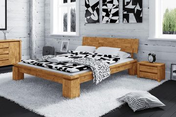 Natur24 Einzelbett Bett Tinci 2 in 120x200cm Wildeiche massiv mit Holzkopfteil