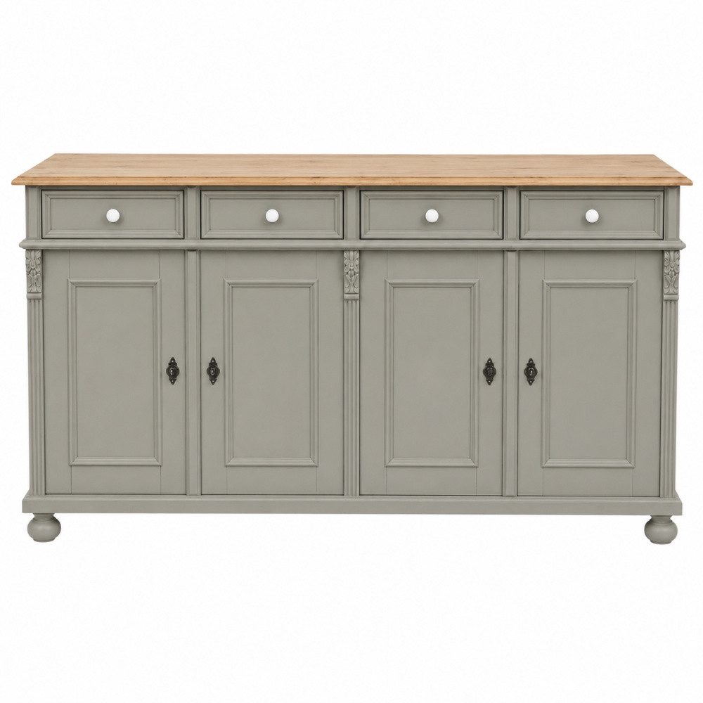 Wohnpalast Vitrine Landhaus Anrichte Neustadt aus Weichholz 180 cm Sideboard Zementgrau