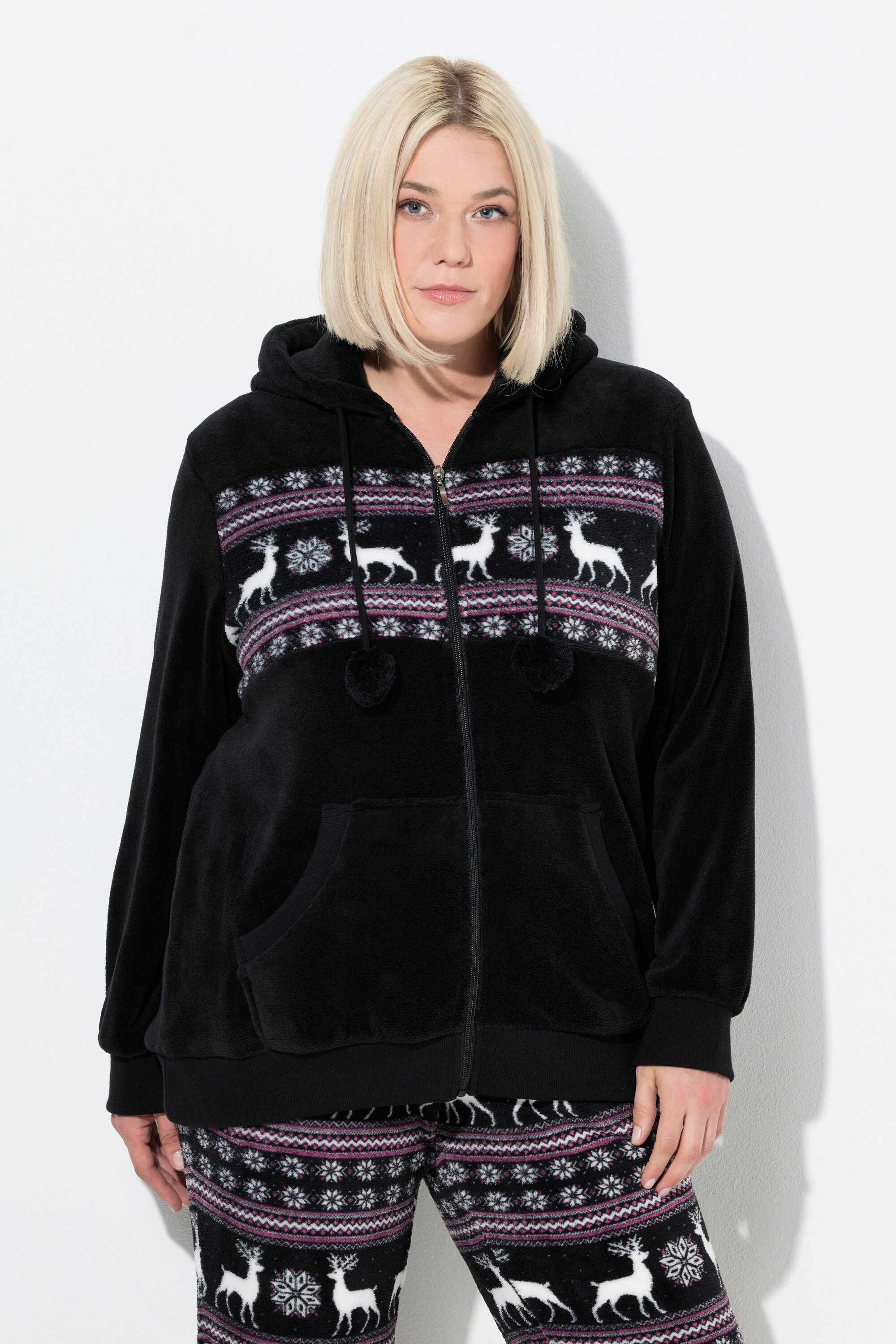 Ulla Popken Sweatjacke Homewear-Jacke Norwegermuster Kapuze günstig online kaufen