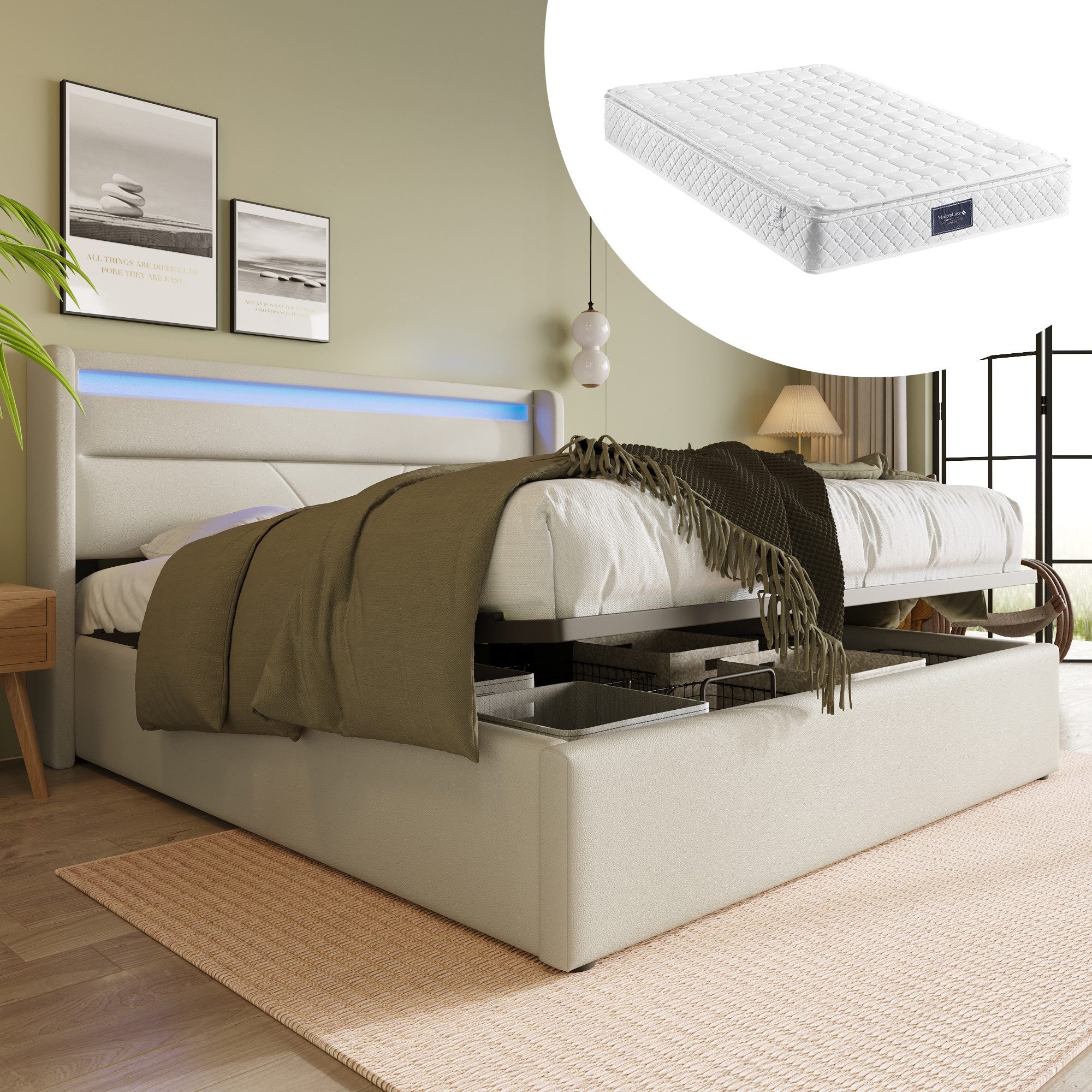 STILVORA Polsterbett Jugendbett 140x200 mit LED,Stauraumbett günstig online kaufen