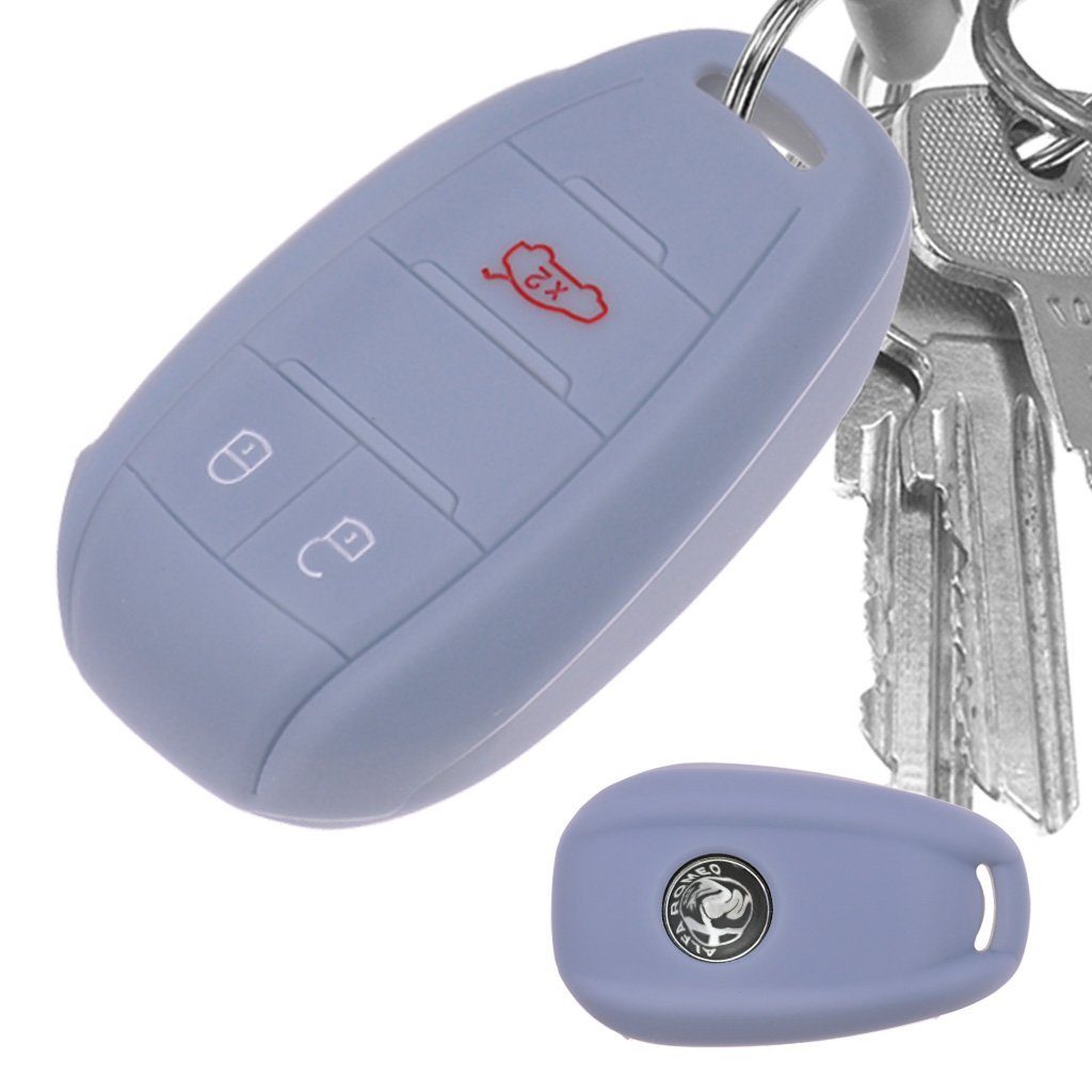 mt-key Schlüsseltasche Autoschlüssel Softcase Silikon Schutzhülle Dunkelgrau, für ALFA Romeo Giulia Stelvio Giulietta 3 Tasten KEYLESS SMARTKEY