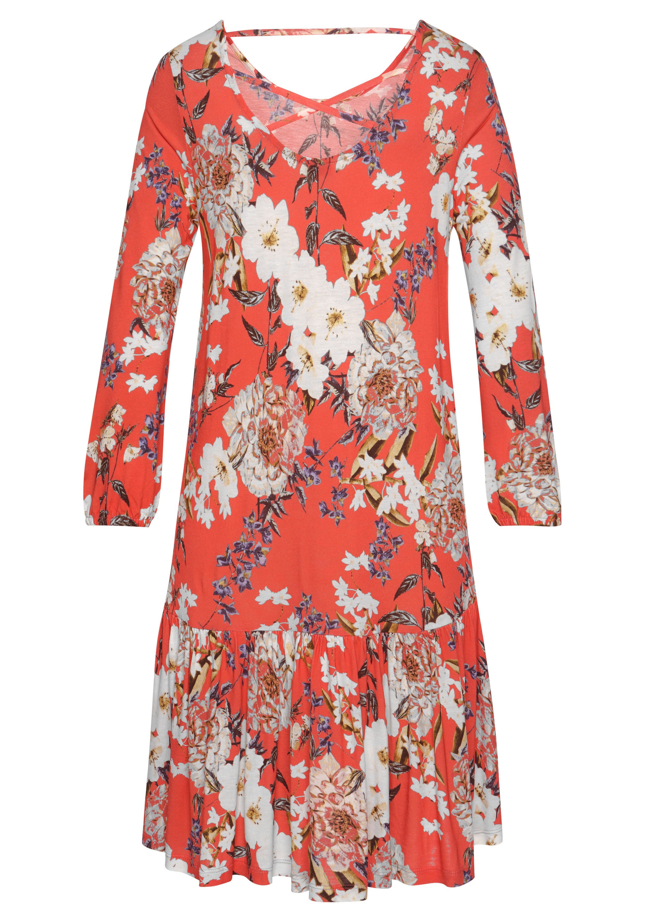 s.Oliver Jerseykleid mit Blumenprint und Volantrock, Druckkleid mit 3/4-Ärmeln Sommerkleid, leichtes Strandkleid, feminines Blumenkleid, Viskosekleid – Bild 4 von 5