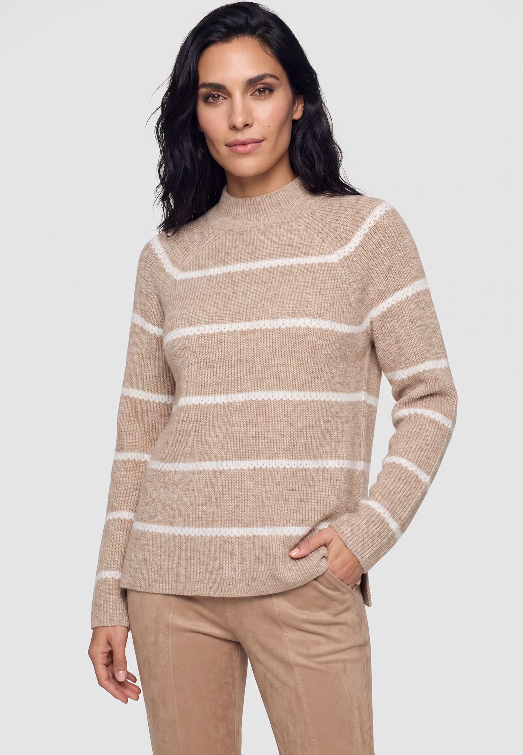 Olsen Strickpullover mit Streifenmuster und Stehkragen