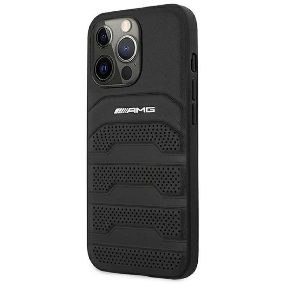 Mercedes Handyhülle Case AMG Echtleder Logo schwarz iPhone 14 Pro 6,1 Zoll, Kantenschutz