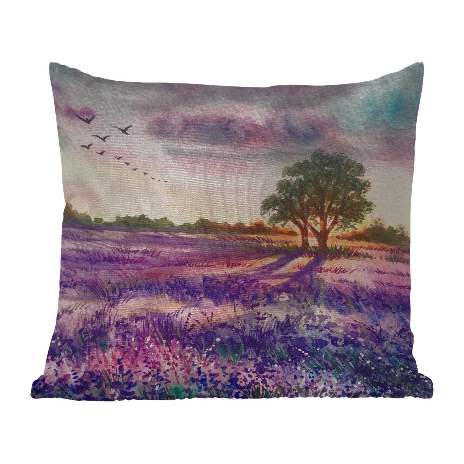Lavendel - MuchoWow - - Kissenbezüge, - Vögel Bäume Outdoor Lila, Kissenhülle, Dekokissen, Dekokissen Farbe Dekokissenbezug,