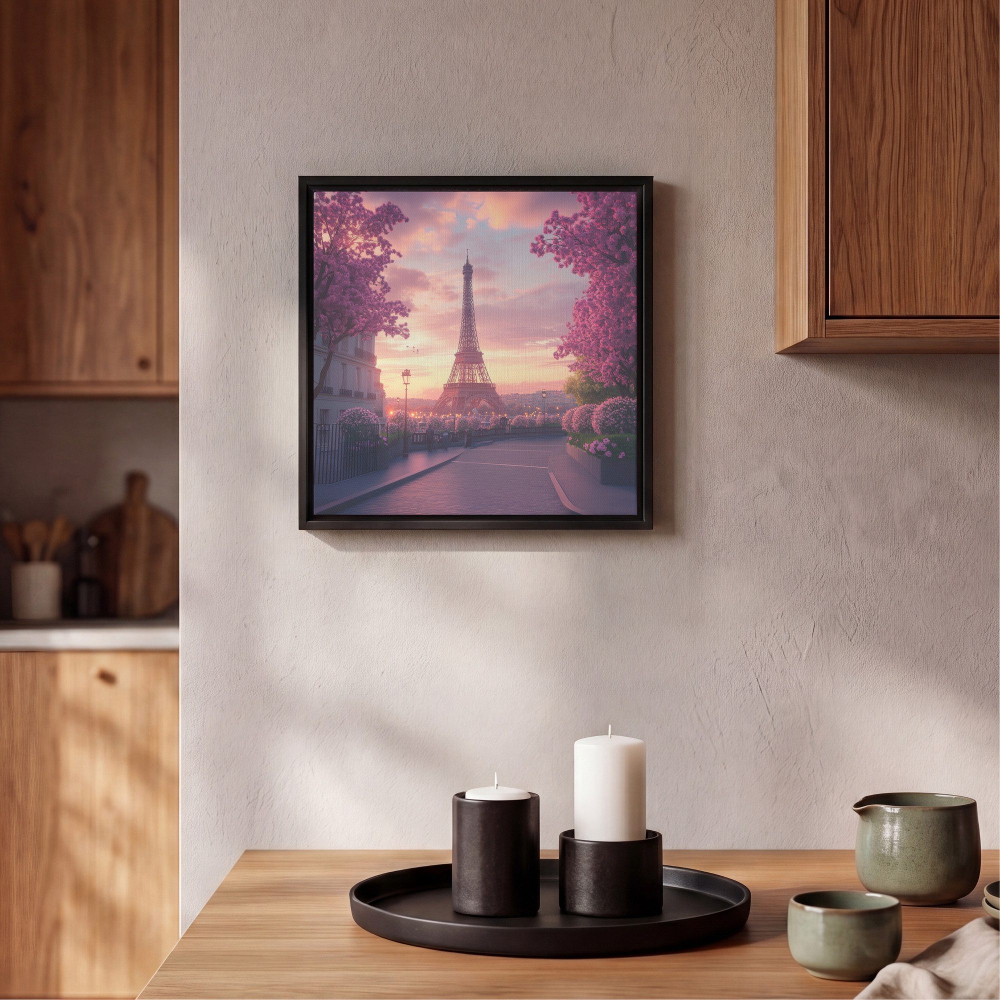 OneMillionCanvasses® Leinwandbild mit Rahmen - Eiffelturm - Paris - Rosa, Fotodruck (1 St), Leinwand Bilder Klein, Wand Dekoration Aesthetic 20x20cm – Bild 2 von 5