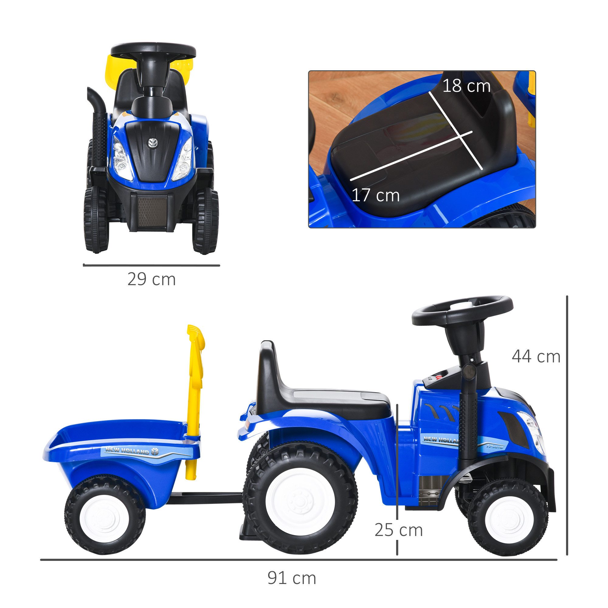 HOMCOM Rutscher Kinderfahrzeug klassische Auto Laufhilfe mit Hupe, (Kinderauto, 1-tlg., Kinder Rutschauto), Kunststoff Metall Blau 91 x 29 x 44 cm – Bild 3 von 5