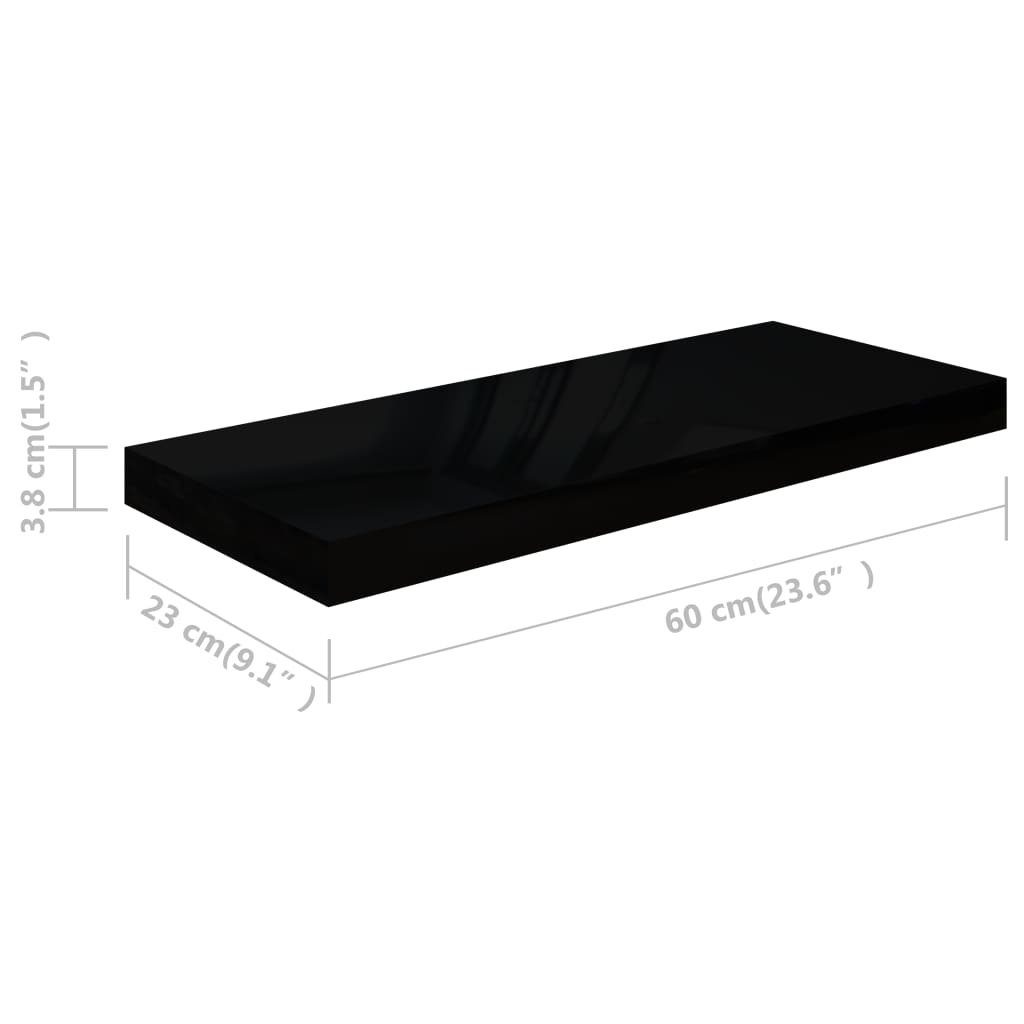 Wandregale vidaXL MDF 60x23,5x3,8cm Stk 2 Hochglanz-Schwarz Regal Schwebend