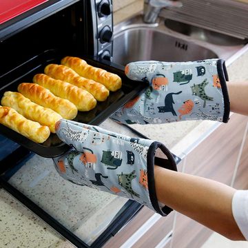 GOOLOO Topflappen 1 Paar Hitzebeständig Ofenhandschuhe, Topflappen Handschuh, (2-tlg., für Kochen, Backen, Barbecue (Graues Kätzchen), Anti-Rutsch Ofenhandschuhe Küche Topfhandschuhe