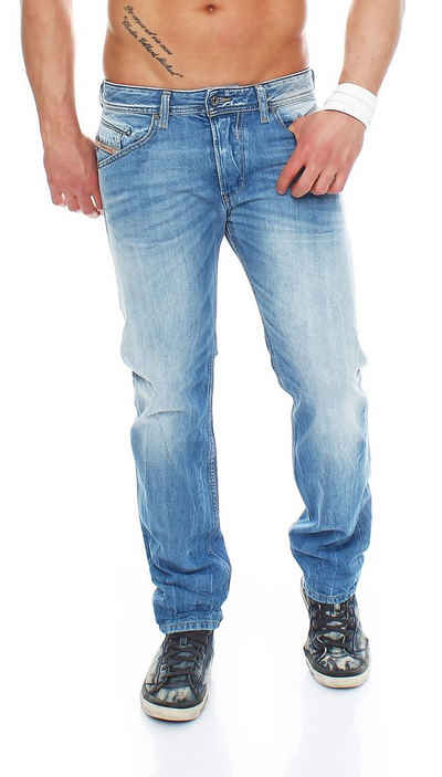 Diesel Regular-fit-Jeans Herren Belther 0827F Blau, Tapered, 5-Pocket-Style, Used-Look, Länge: L32
