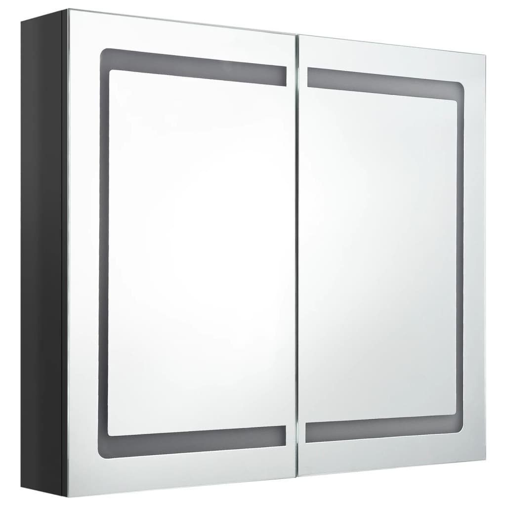 vidaXL Badezimmerspiegelschrank LED-Spiegelschrank fürs Bad Glänzend Hochglanz-Schwarz Schwarz 80x12x68 cm (1-St)