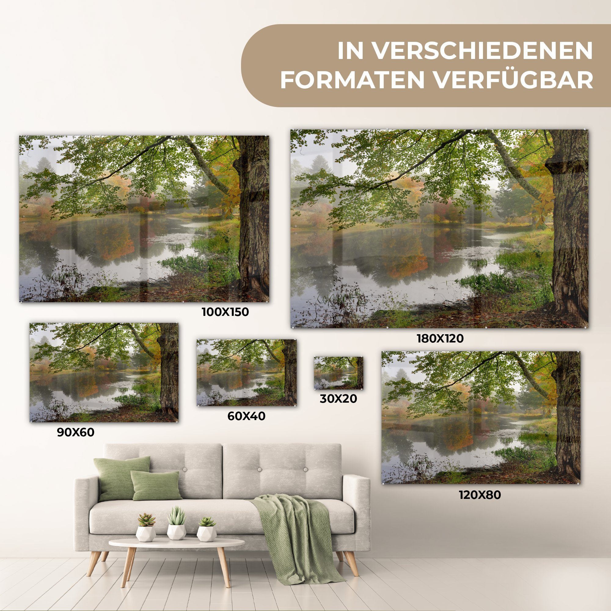 Acrylglasbilder & Schlafzimmer Wohnzimmer St), (1 Herbst, Acrylglasbild im Wald MuchoWow