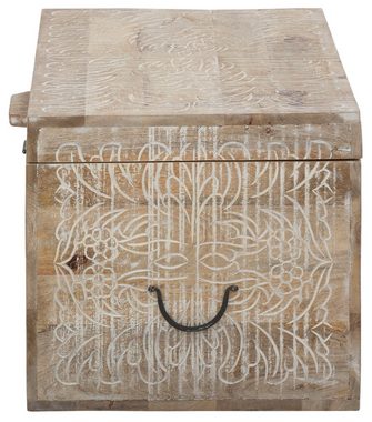 Home affaire Truhentisch Lavin, Mangoholz, mit dekorativen Schnitzereien, Handgefertigt, Breite 90 cm