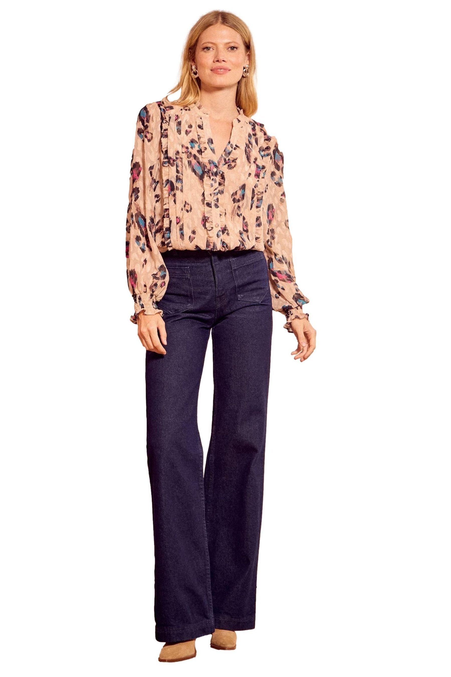 Love & Roses Langarmbluse Love & Roses Bluse mit Kerbausschnitt, Regular (1-tlg)