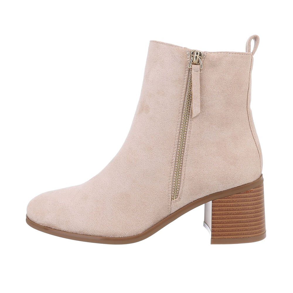 Ital-Design Damen Freizeit Stiefelette Blockabsatz Klassische Stiefeletten in Beige