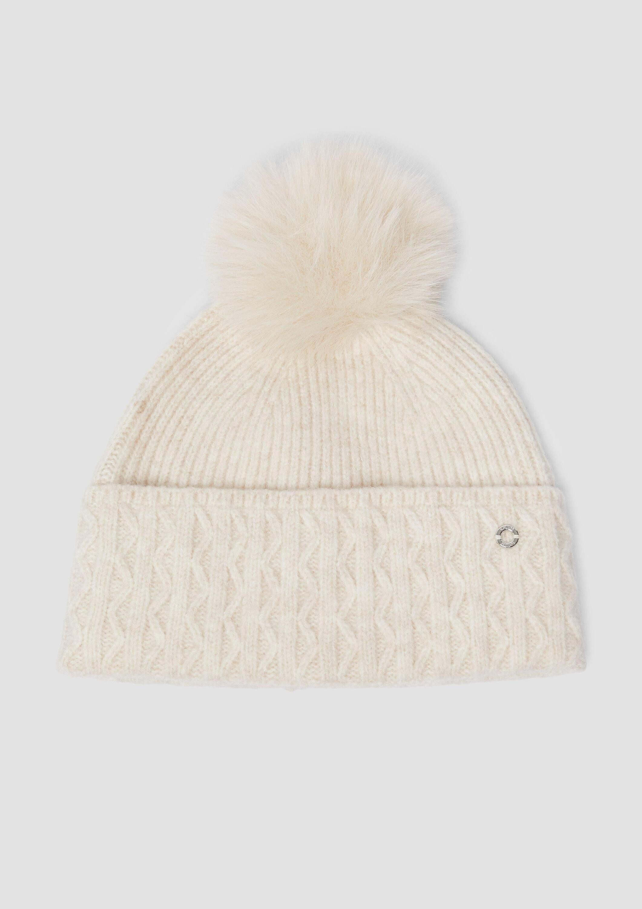 s.Oliver Strickmütze Mütze Strickmütze mit Fellimitat-Bommel und Fleece-Ein günstig online kaufen