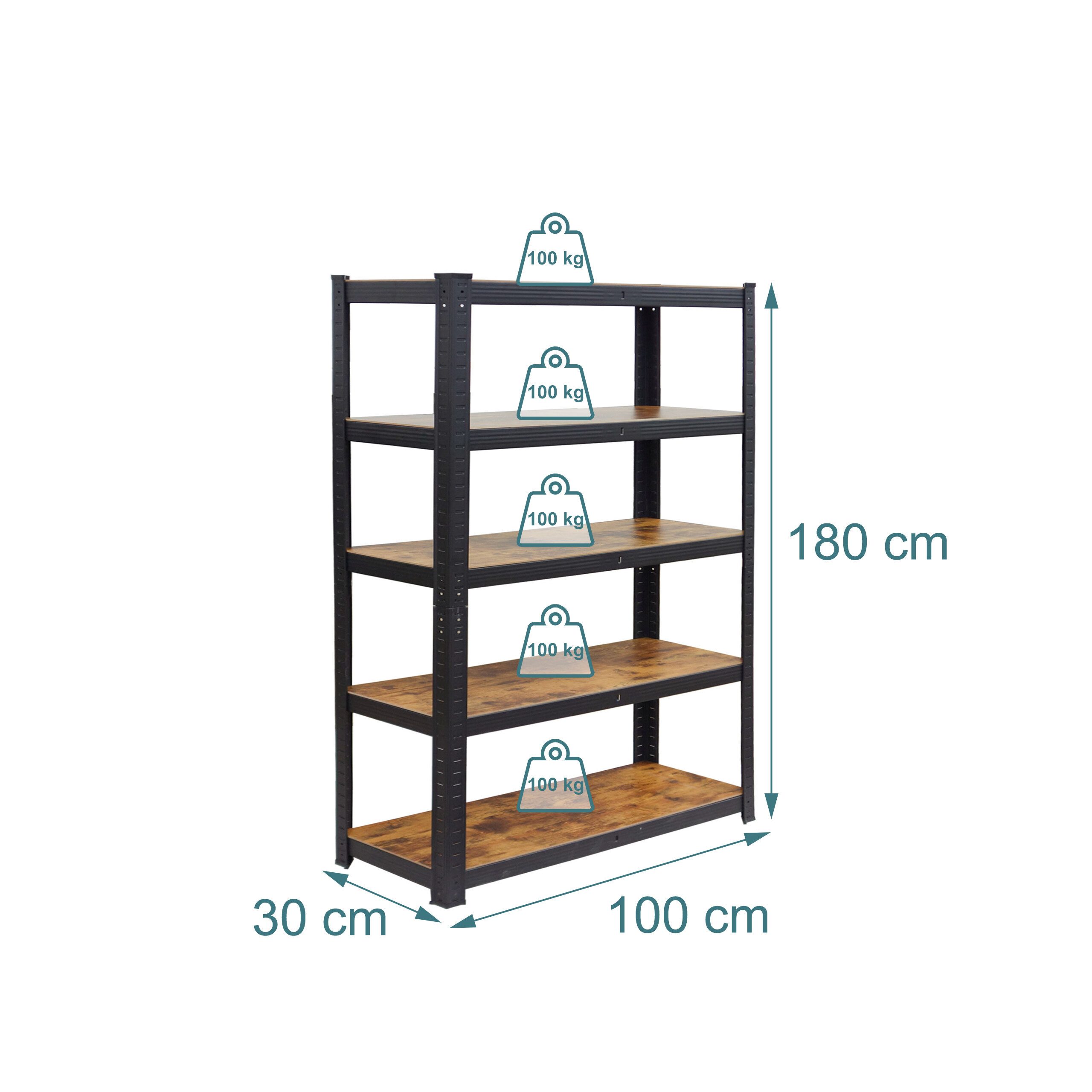 relaxdays Schwerlastregal Industrial 500 kg, 1-tlg., 30 x 100 x 180 cm – Bild 4 von 5
