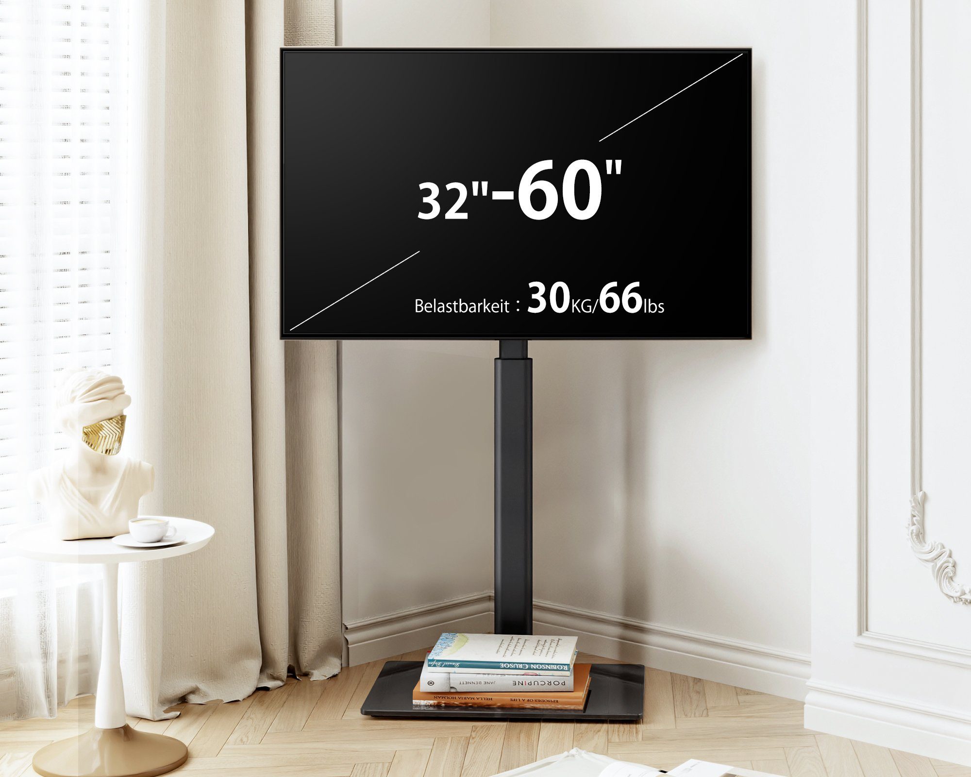 FITUEYES TV-Ständer höhenverstellbar, ±35° schwenkbar, 32-60 Zoll, (bis 60,00 Zoll, 8 Höhenstufen von 103,5 bis 121,5 cm, rutschfeste Gummifüße)