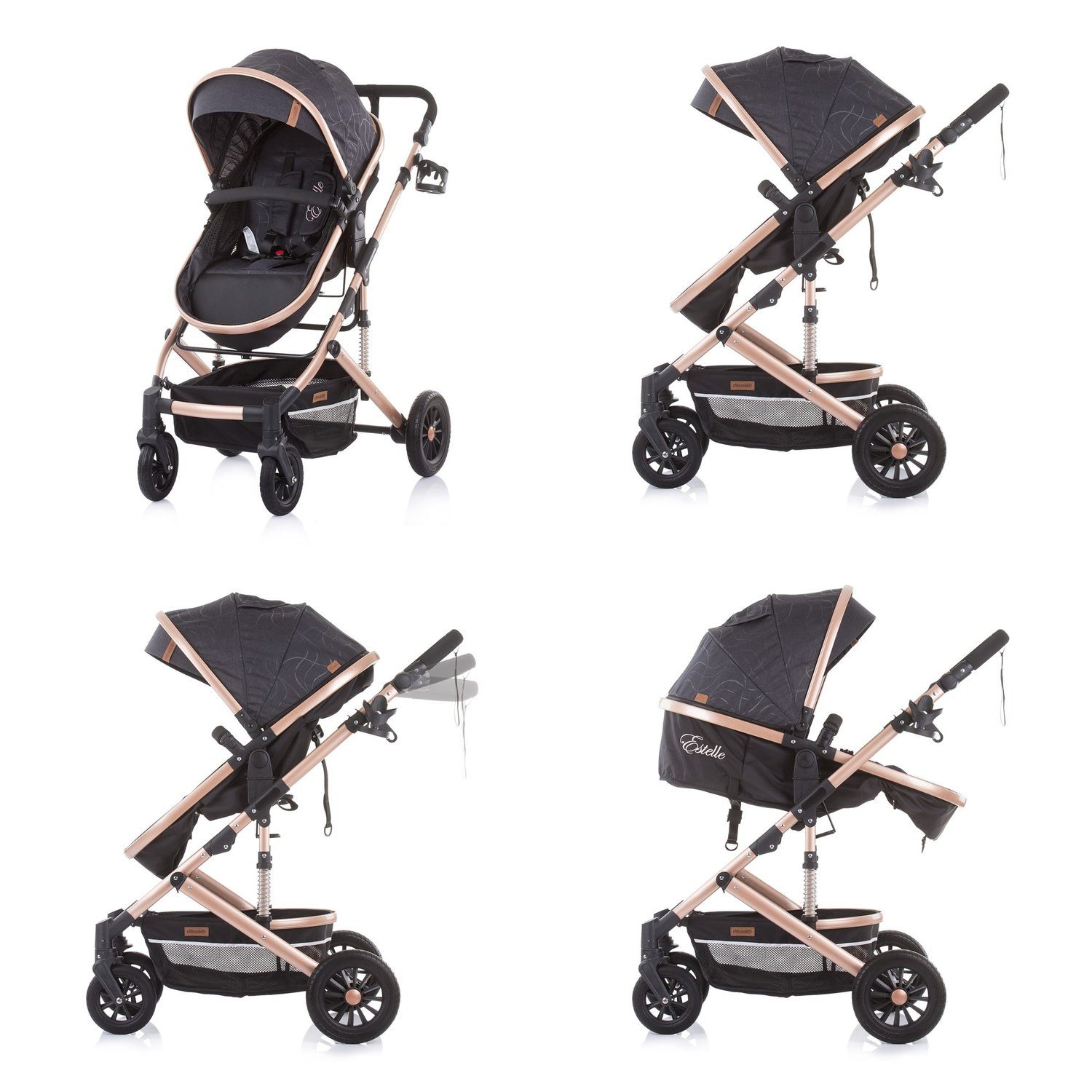 schwarz Sportsitz 1 Estelle, Kombi-Kinderwagen 2 Babywanne verstellbar Kombikinderwagen Chipolino in