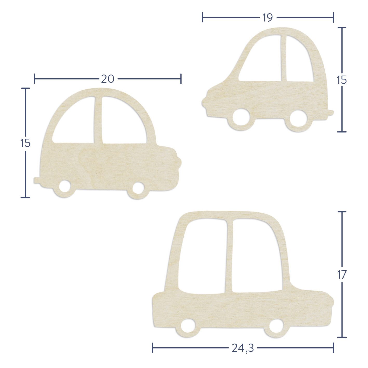 WANDStyle Wanddekoobjekt "Autos" aus Holz (3 St), Pappel