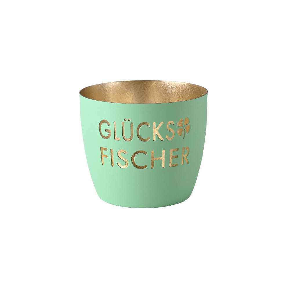 Windlicht Madras Glücksfischer M aqua, Gold, H 8.5 cm