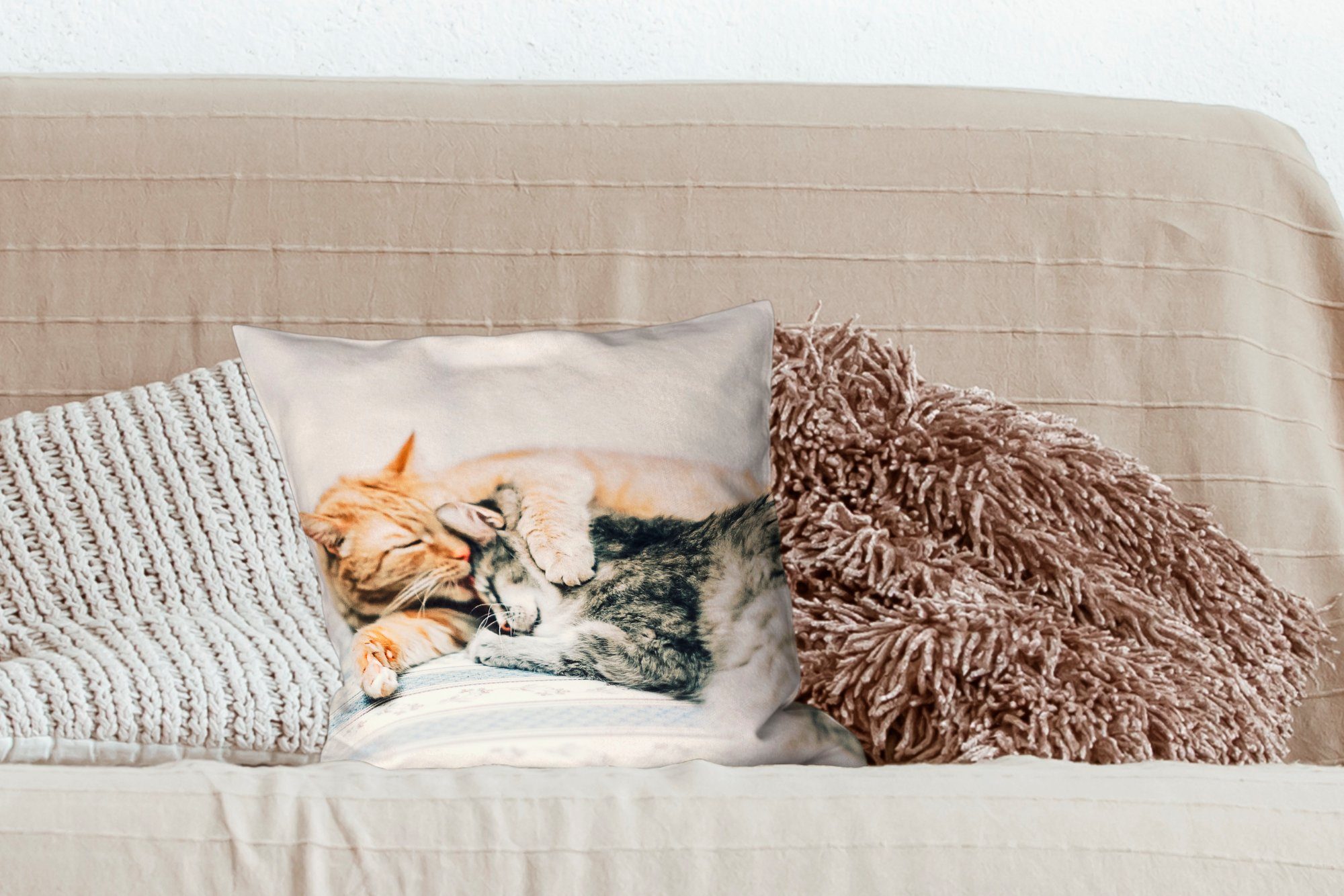 mit Füllung für MuchoWow Sofa Katzen - Zierkissen Sofakissen Wohnzimmer, Wohzimmer, - Schlafzimmer, Dekokissen Deko,