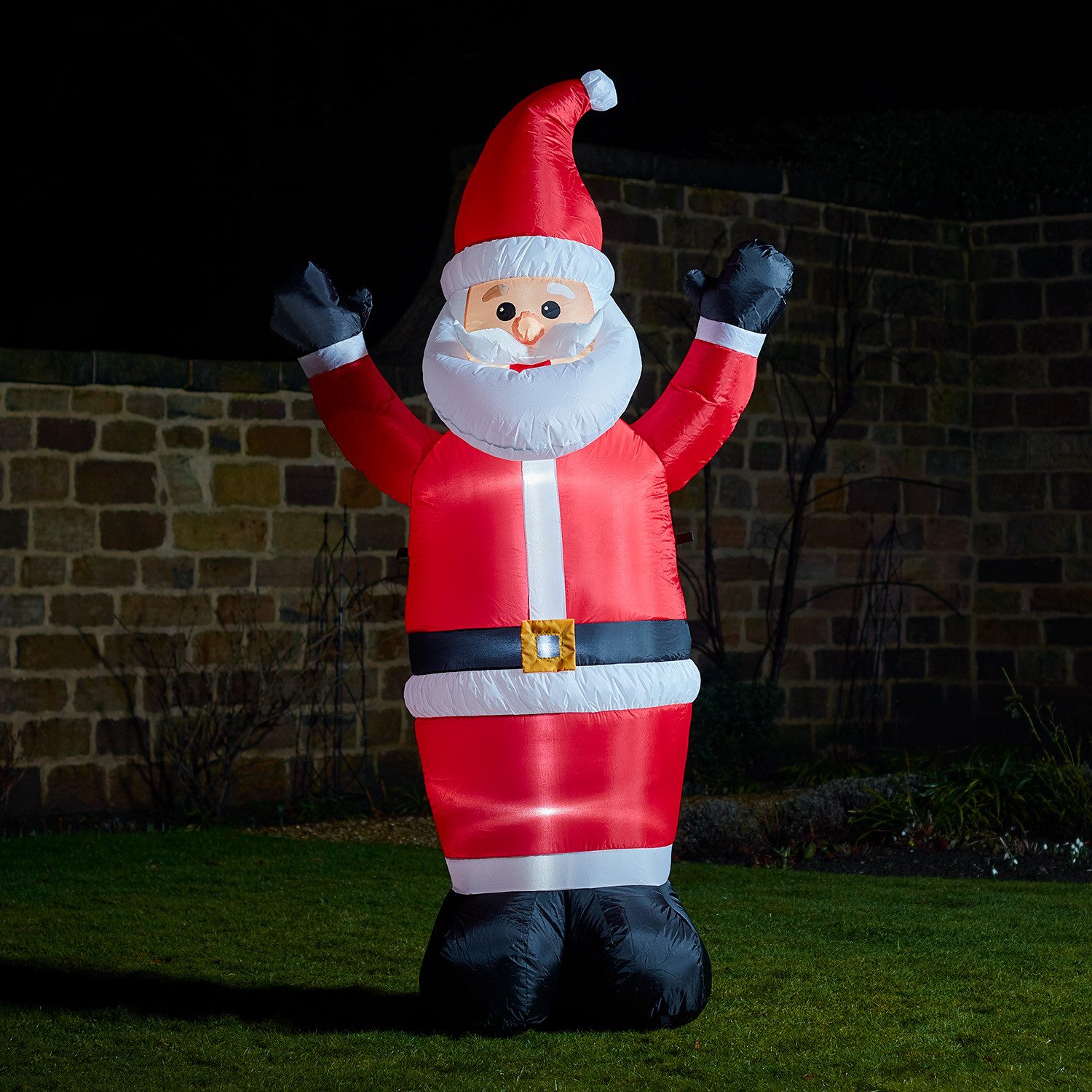 Lights4fun LED Dekofigur Winkender Weihnachtsmann Deko aufblasbar, LED fest integriert