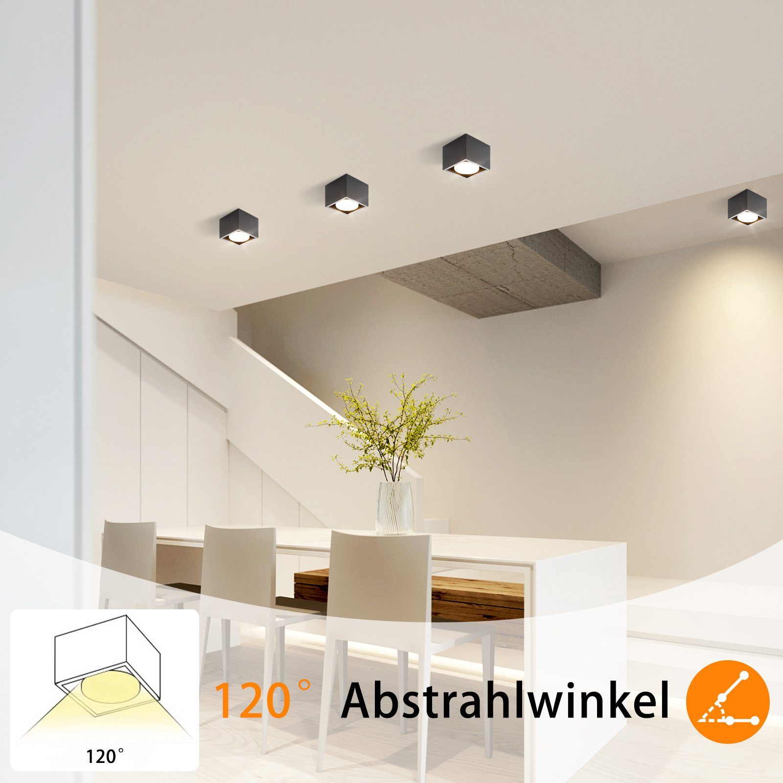 Nettlife LED Deckenstrahler Weiß Korridor Deckenleuchte, Schwenkbar Flammig Wohnzimmer LED Schwarz Aufbau für Aufputz Esszimmer Deckenspots Küche 1/2/3/4 120°, wechselbar, 5W Warmweiß, Flur