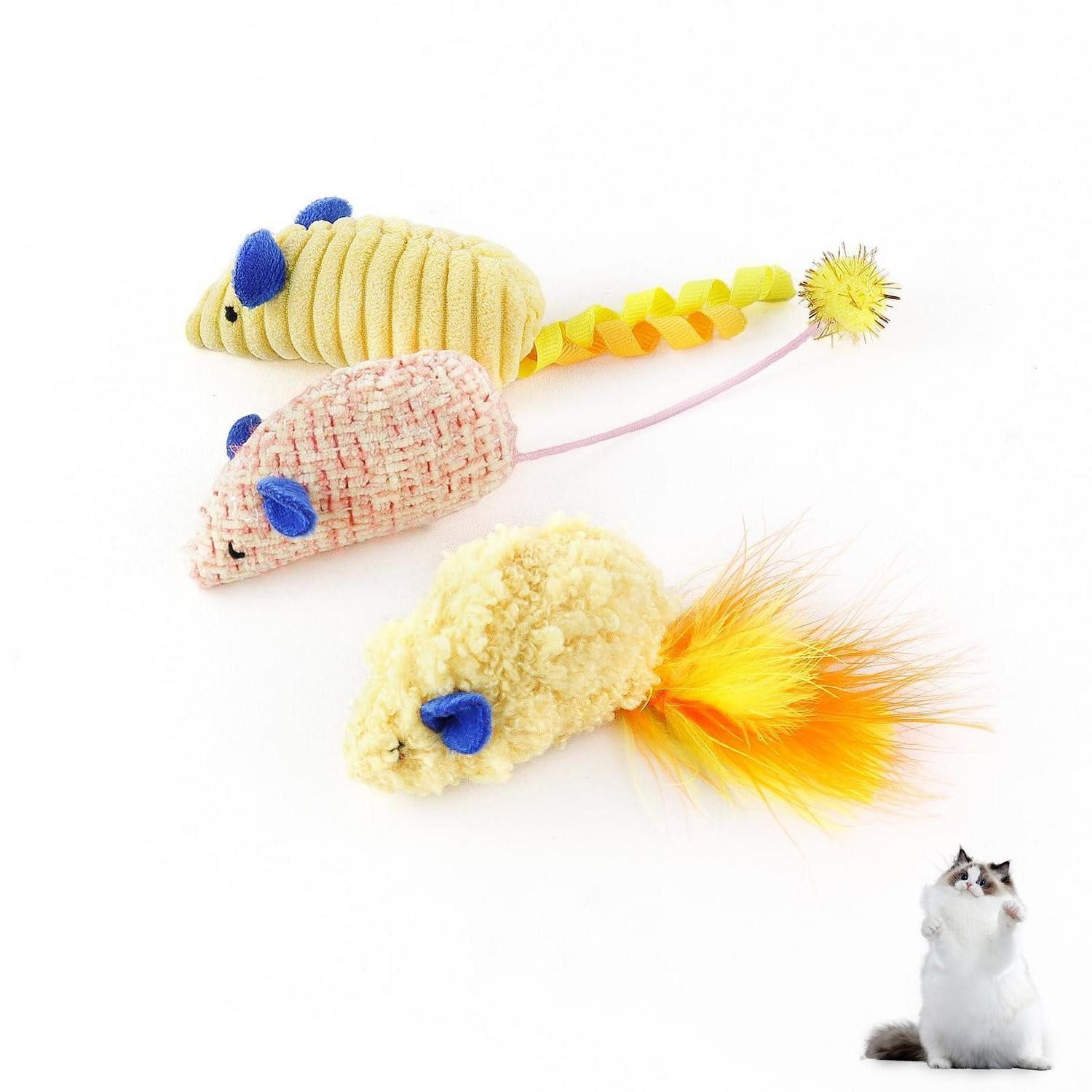 LuxusKollektion Tier-Beschäftigungsspielzeug Katzenspielzeug Maus 3er Set mit Katzenminze, Textil