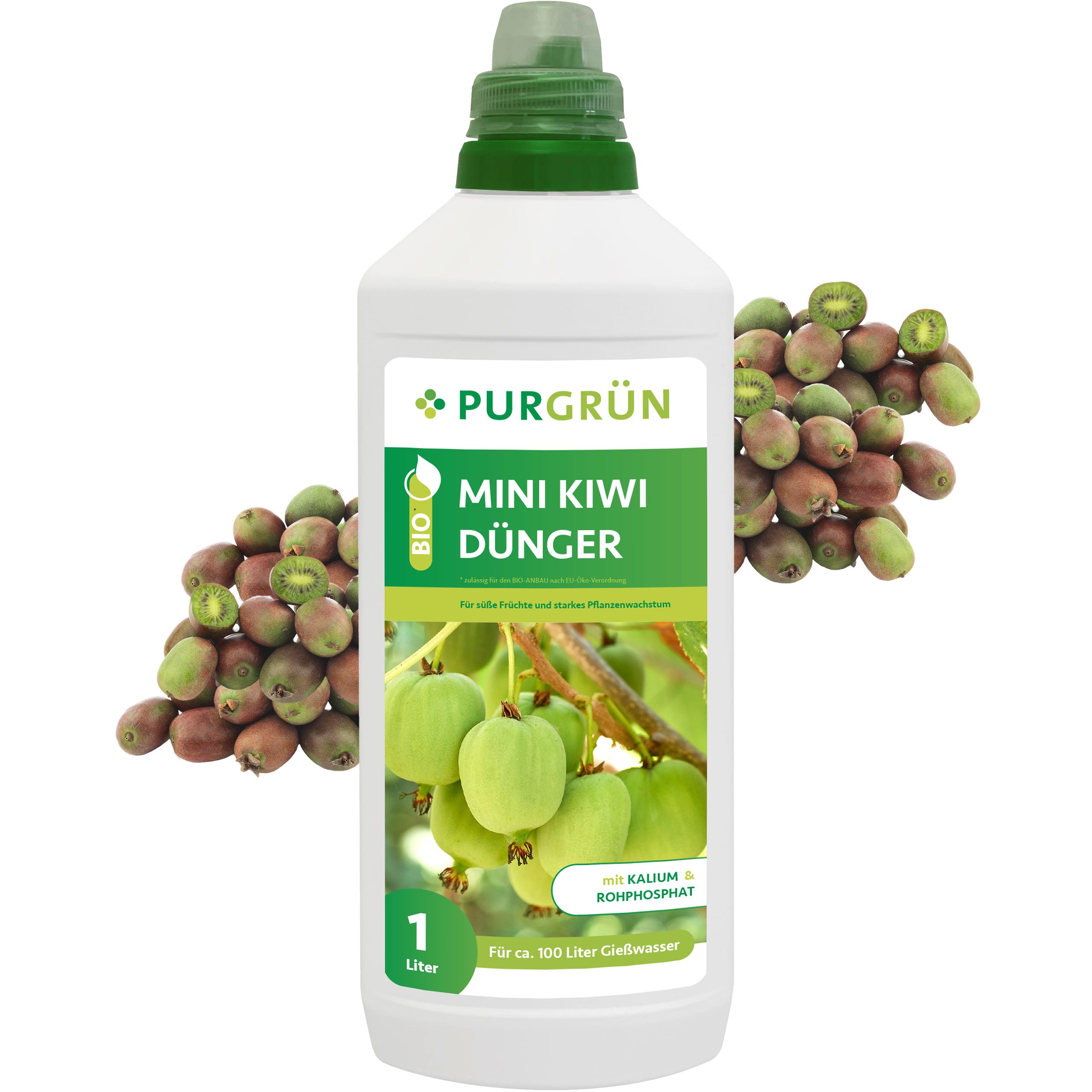 Obstdünger Purgrün Bio Mini Kiwi Dünger, NPK 4+1+7, Algenextrakt, 1 Liter