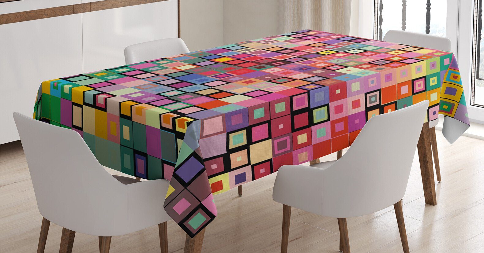 Abakuhaus Tischdecke Farbfest Waschbar Für den Außen Bereich geeignet Klare Farben, Geometrisch Moderne farbiger Entwurf