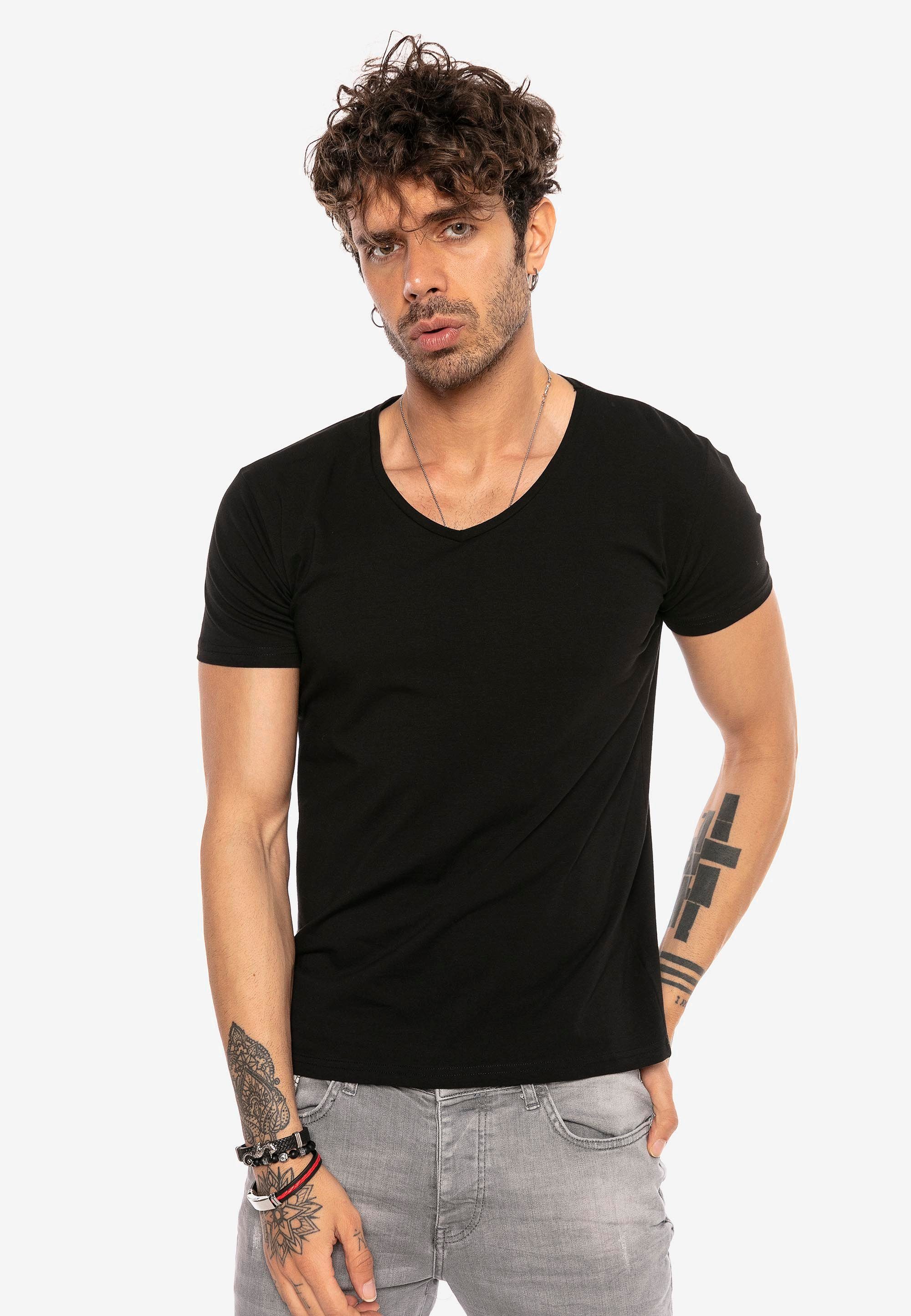 RedBridge T-Shirt Dange mit modischem V-Ausschnitt schwarz