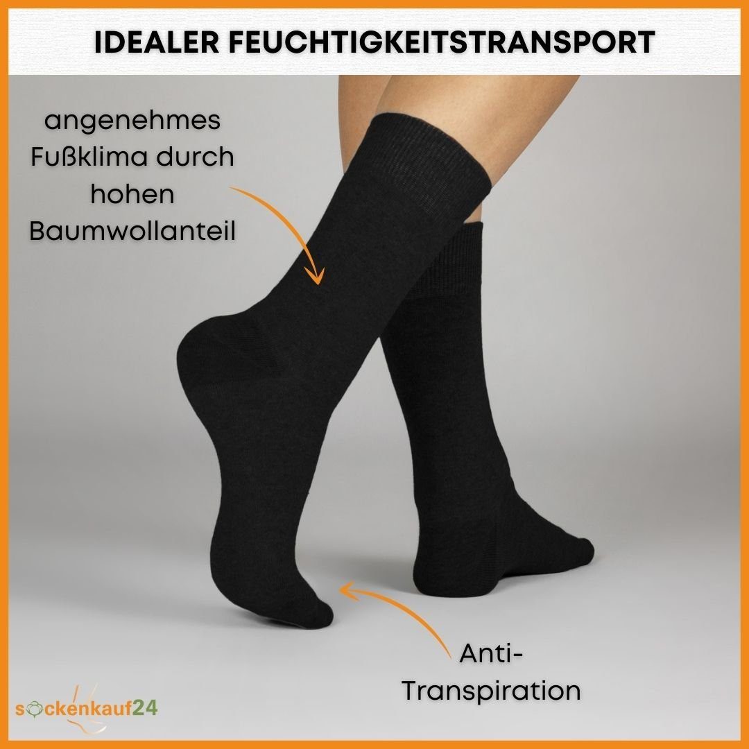 sockenkauf24 Socken 10 Paar Damen & Herren Socken Business Socken Baumwolle (Schwarz, 39-42) mit Komfortbund (Basicline)