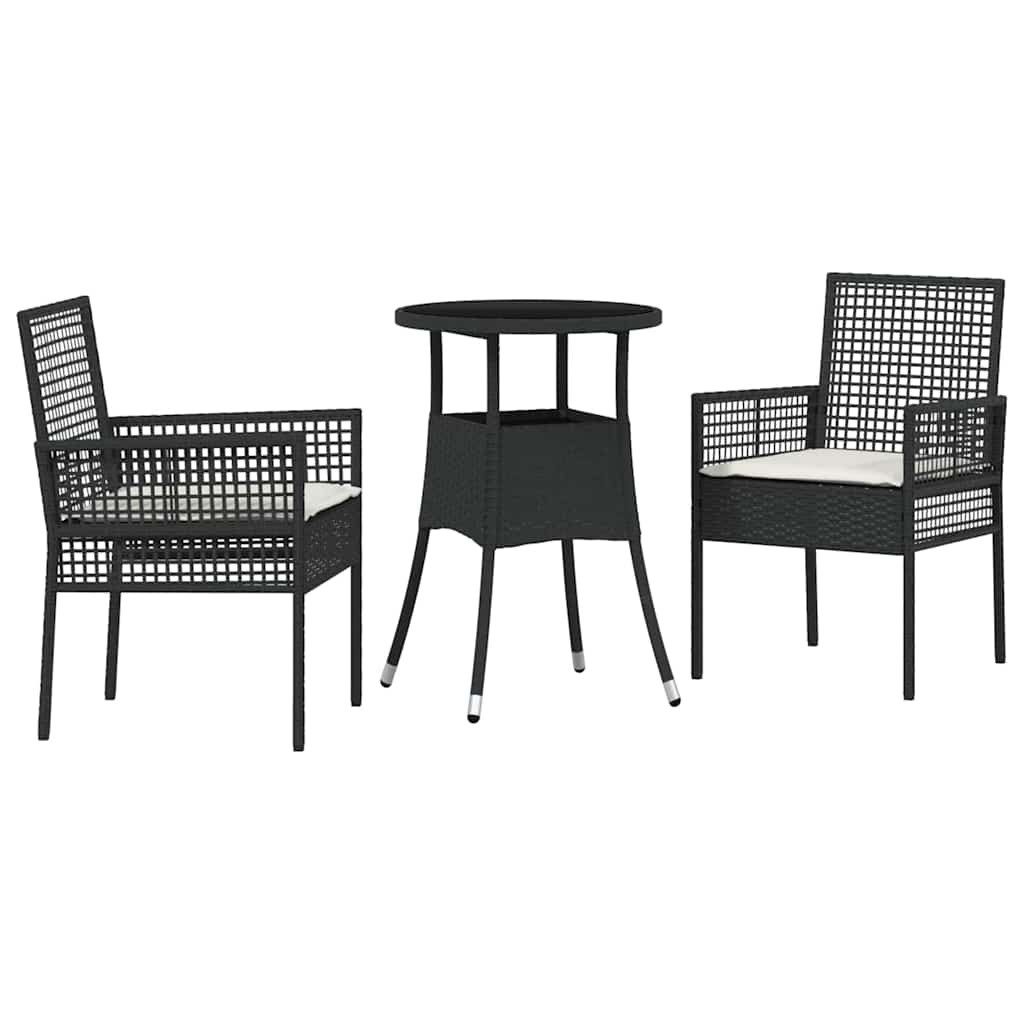Gartenlounge-Set Garten Essgruppe 3 pcs Schwarz Poly-Rattan