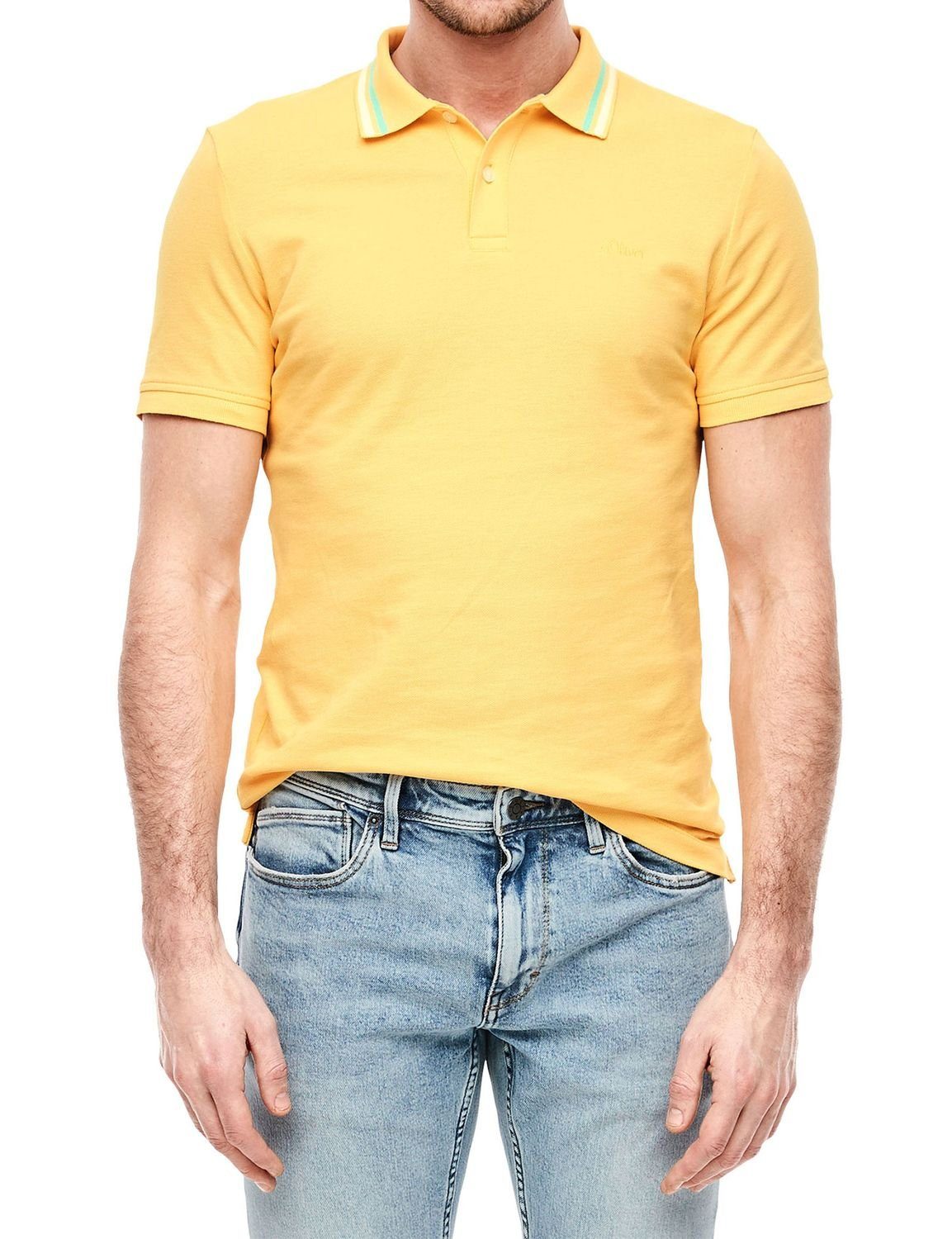 s.Oliver Poloshirt Casual (1-tlg) mit der Baumwollpiqué Brust, Logo-Stickerei auf Gelb