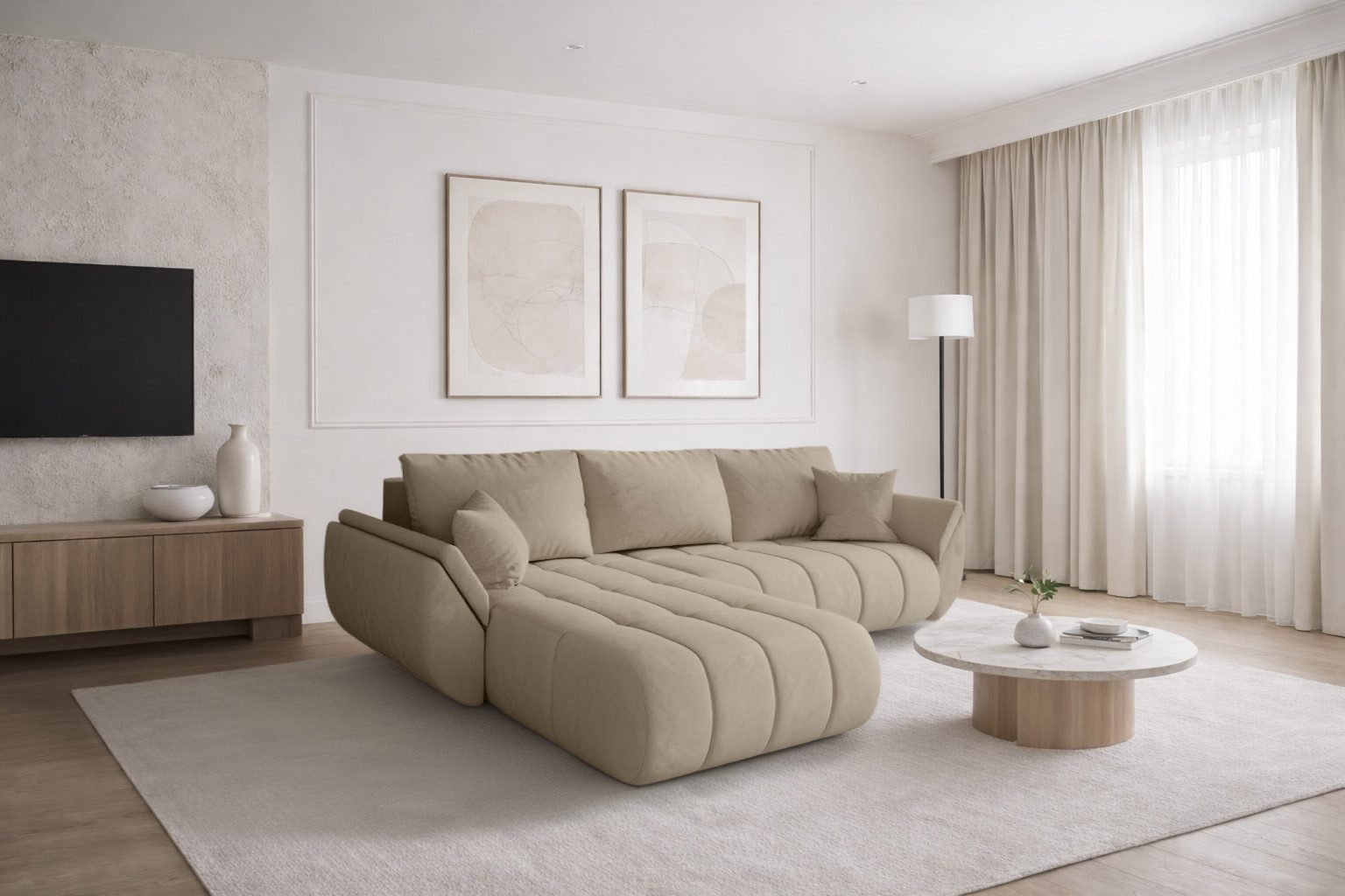 Kaiser Möbel Ecksofa TOKYO PREMIUM im Veloursstoff Monolith,Schlaffunktion und Bettkaste, Ecksofa, L-Form,Samtweiche Veloursoberfläche,Wasserabweisender Stoff Monolit