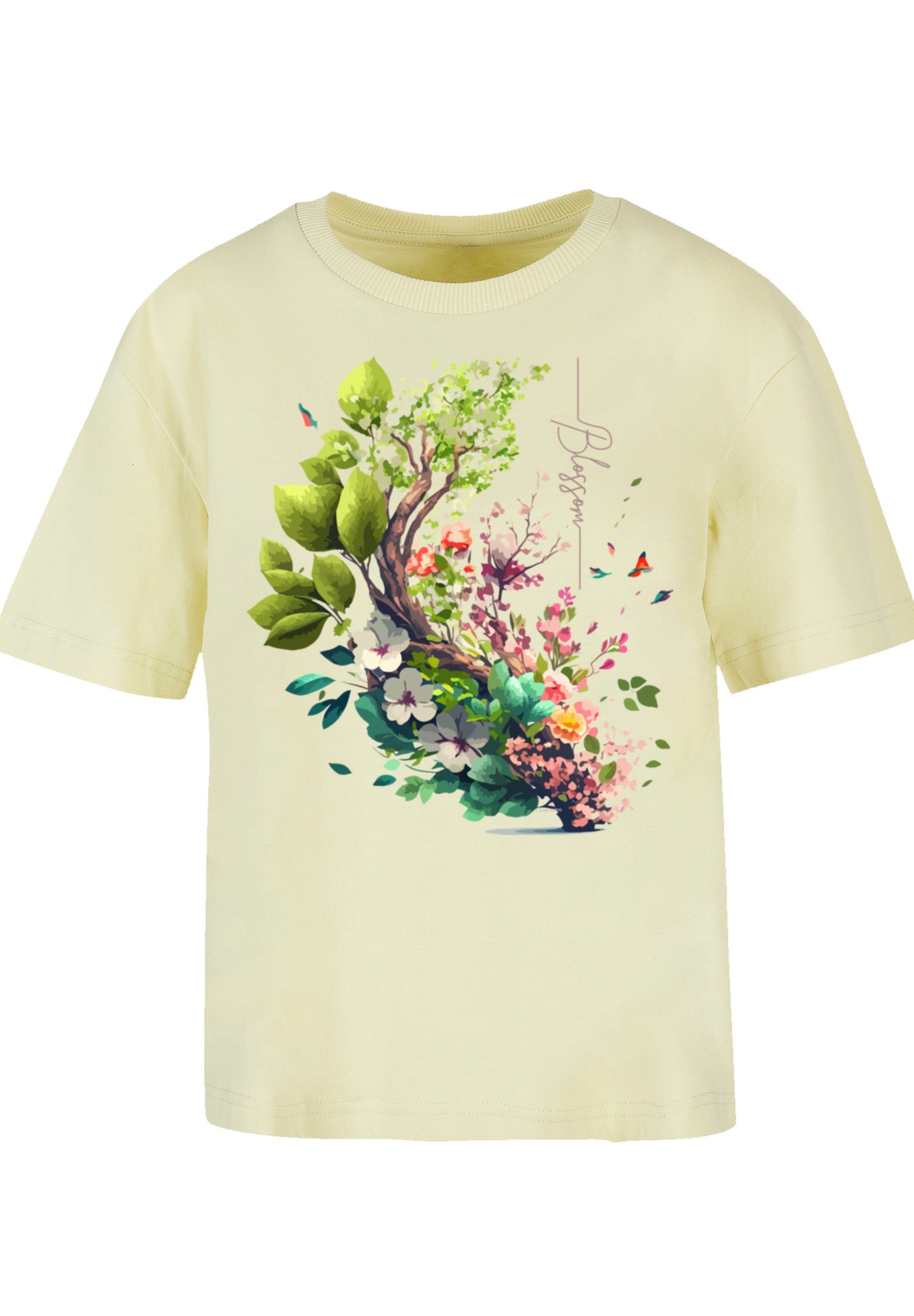 für Gerippter F4NT4STIC Look Rundhalsausschnitt Print, stylischen Tree T-Shirt Spring
