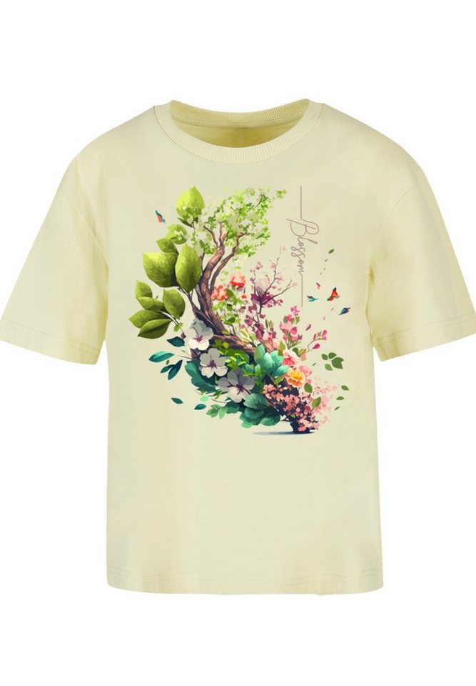 F4NT4STIC T-Shirt Spring Tree Print, Gerippter Rundhalsausschnitt für  stylischen Look