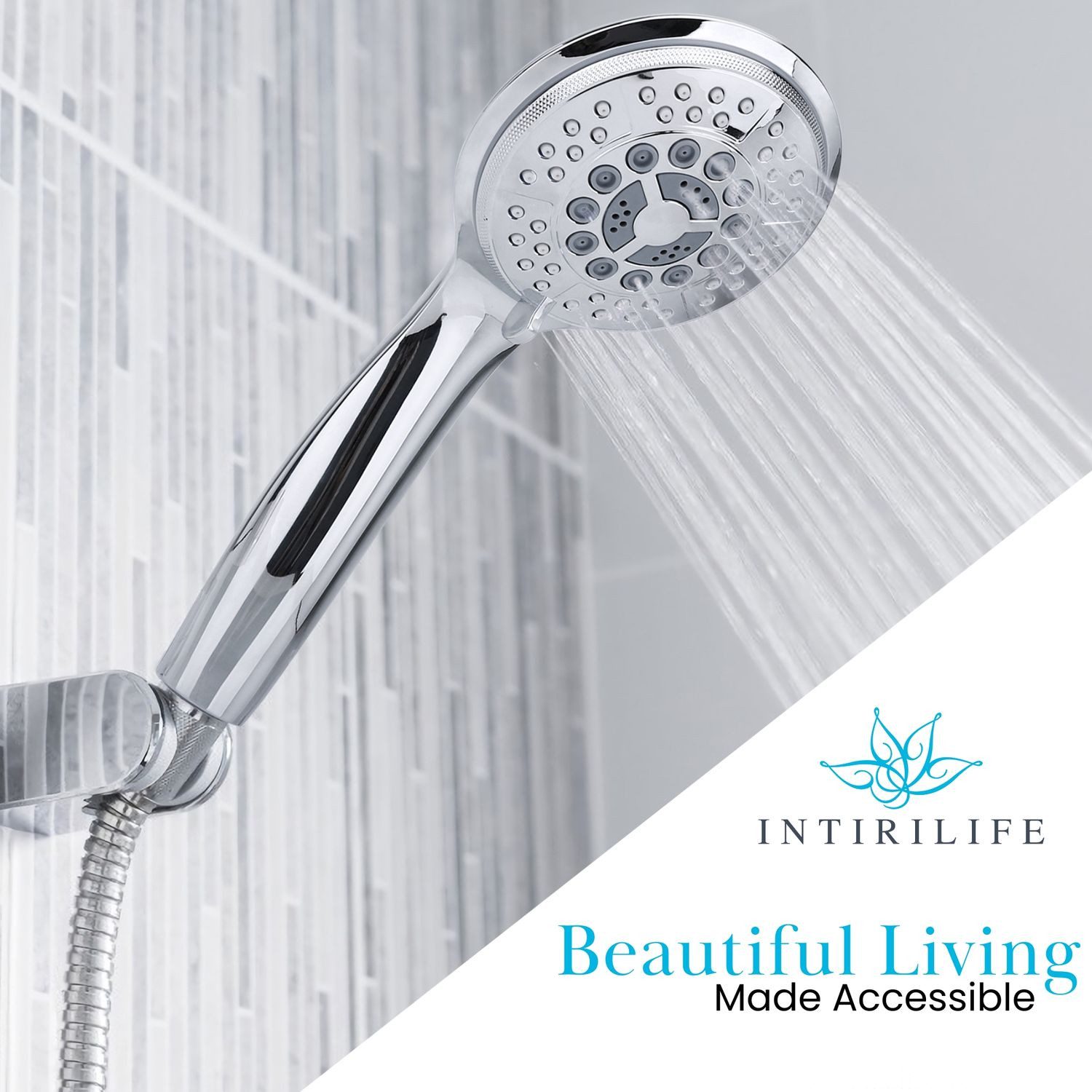 Thumbnail - Intirilife Handbrause, (1-tlg), Duschkopf Handbrause mit 5 Funktionen in Silber - Brausekopf