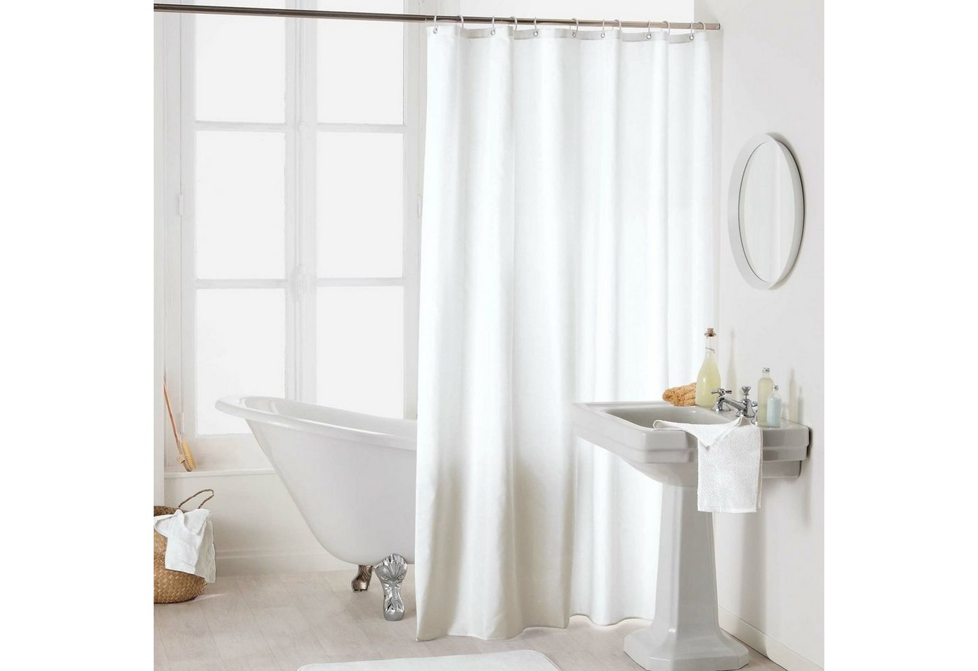 Sanixa Duschvorhang waschbar Badewannenvorhang Vorhang hochwertige Qualität Metallösen Breite 180 cm (Vorhang Dusche Badewanne), Duschvorhang Textil 180x200 cm Uni Weiß einfarbig wasserabweisend
