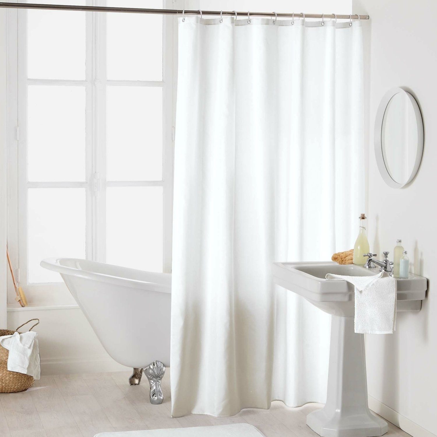 Sanixa Duschvorhang Breite 180 cm, Duschvorhang Textil 180x200 cm Uni Weiß  einfarbig wasserabweisend waschbar Badewannenvorhang Vorhang hochwertige  Qualität mit Ringen Metallösen