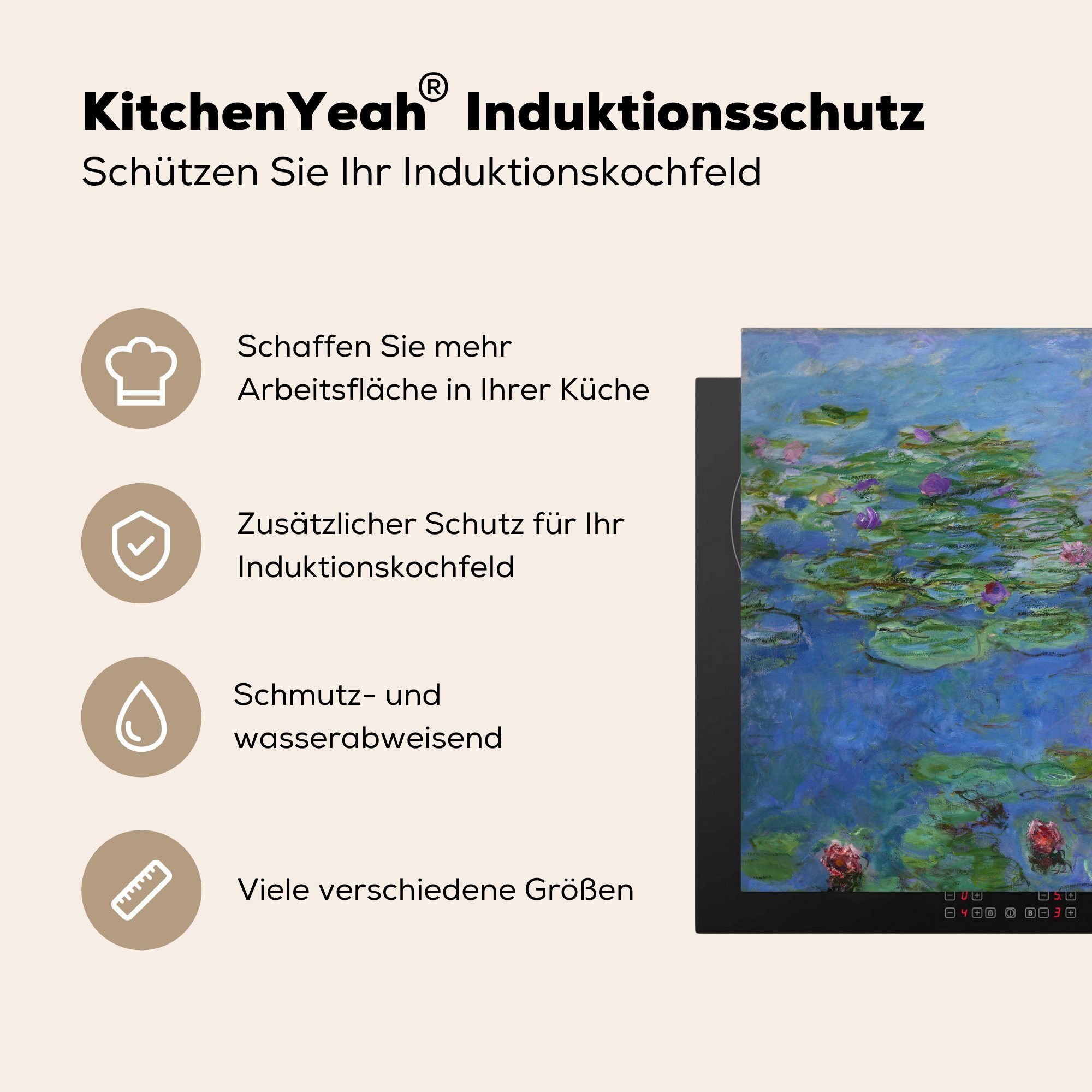 MuchoWow Herdblende-/Abdeckplatte Seerosen - tlg), cm, Vinyl, Ceranfeldabdeckung, 78x78 Monet, für (1 Claude Arbeitsplatte küche