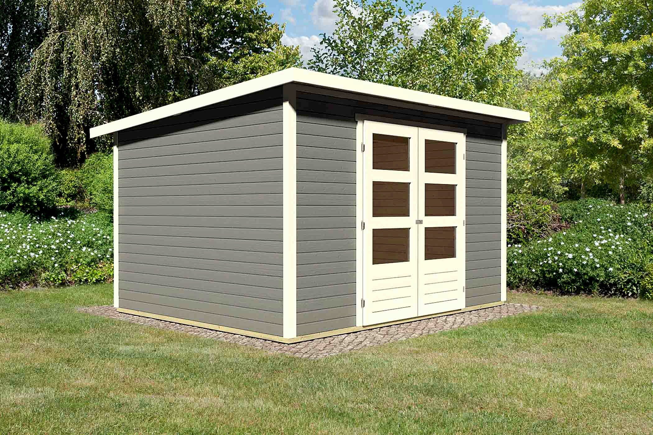 Karibu Stockach Gartenhaus BxT: cm 330x282 terragrau-elfenbeinfarben-naturbelassen 5,