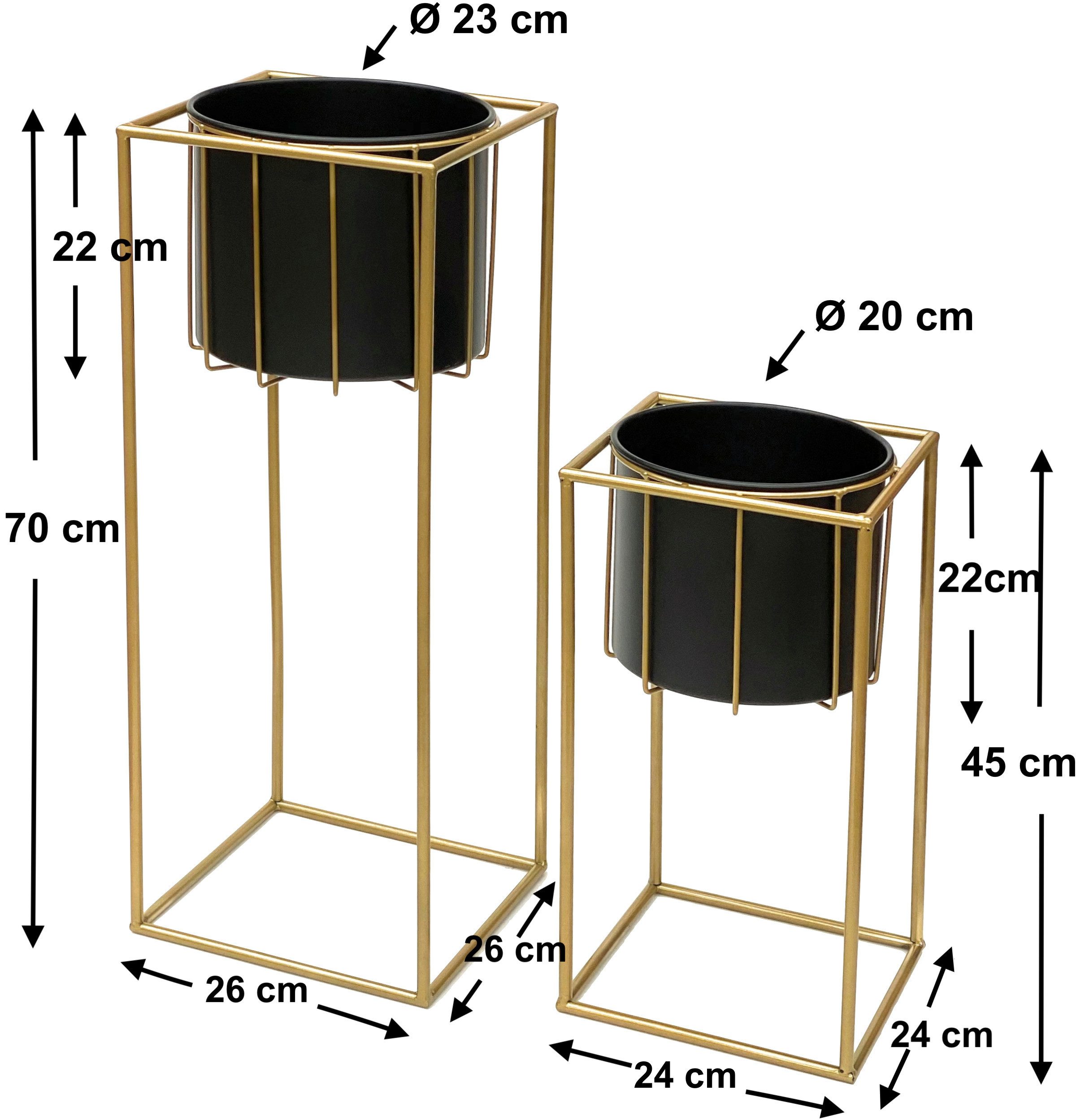 Thumbnail - DanDiBo Blumenständer mit Topf Metall Gold Schwarz Eckig 2er Set Blumenhocker 96035, Blumensäule Modern Pflanzenständer ...