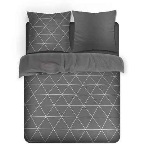 Bettwäsche Geometrisches Linienmuster, KEAYOO, Baumwolle, 2 teilig, 100% Baumwolle Bettwäsche mit Reißverschluss Dunkelgrau