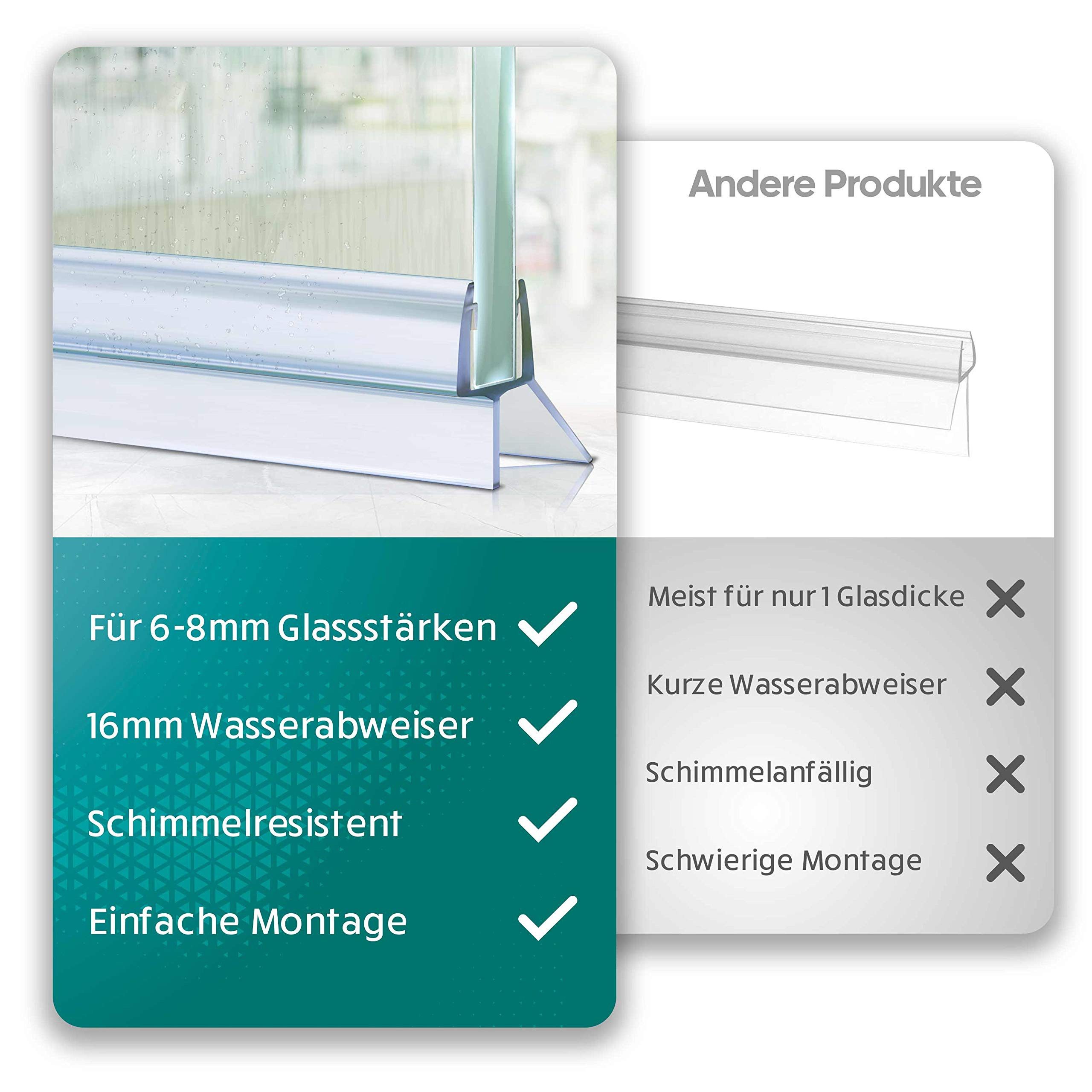 Meisterfaktur Duschdichtung 2x - Verlängerter Wasserabweiser - Ideale Dichtung Glastüren, L: 100 cm – Bild 5 von 5